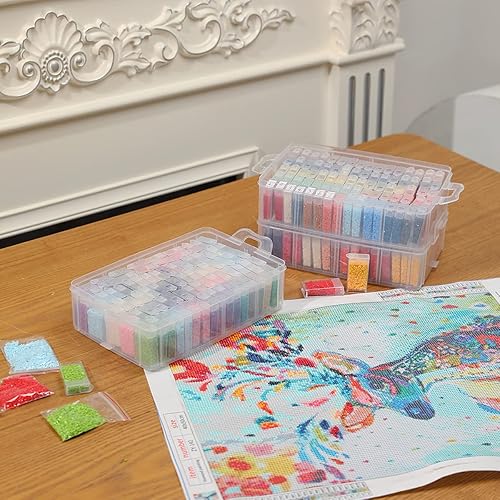 Miniatura 6 de Douorgan Contenedores de almacenamiento de pintura de diamantes de 3 niveles, organizador de cuentas portátil y caja de almacenamiento apilable,