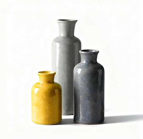 Juego de 3 jarrones de cerámica para hierba de las pampas, decoración moderna boho del hogar, jarrones mate hechos a mano multicolor para estilo