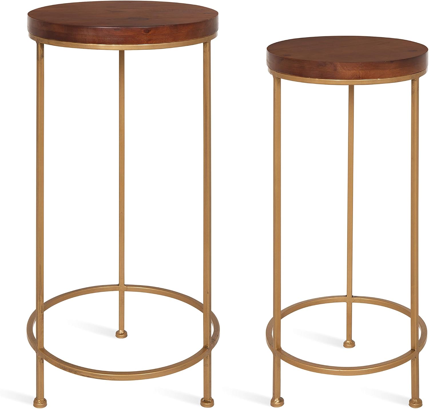 Kate and Laurel Espada Metal and Wood Nesting Tables 2 Piece Set, Walnut Top with Gold Base