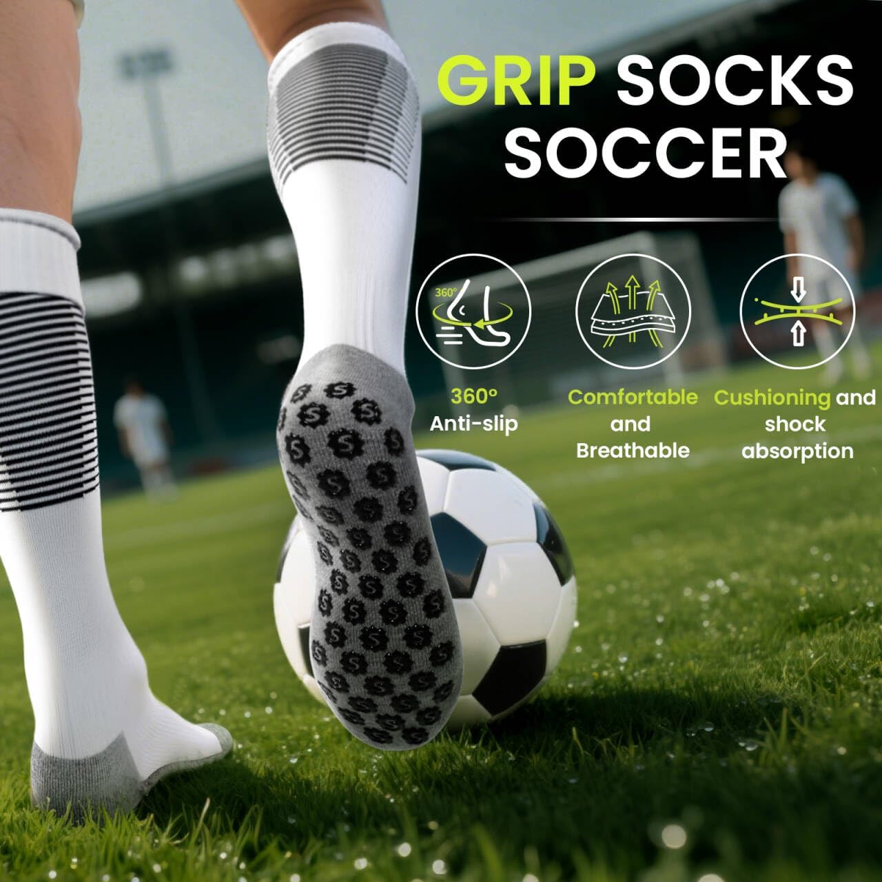 Supertrip 3 Pairs Grip Socks Soccer for Youth Kids,Anti Slip Knee High Sport Socks - Football Basketball - Image 5
