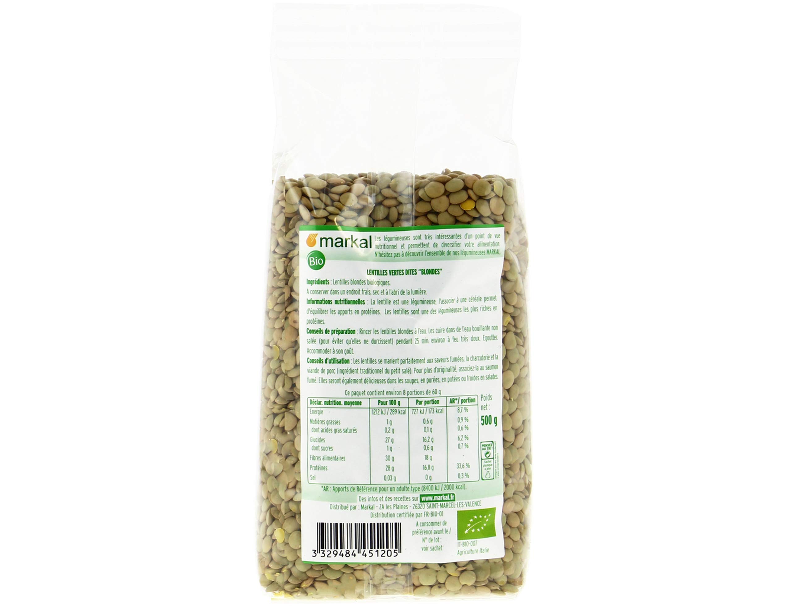 MARKAL Lentilles Blondes 500G Bio - Le paquet de 500g