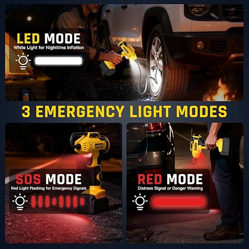 Miniatura 6 de Inflador de neumáticos, compresor de aire portátil compatible con batería Dewalt de 20 V, fuente de alimentación de automóvil de 12 V CC, bomba de