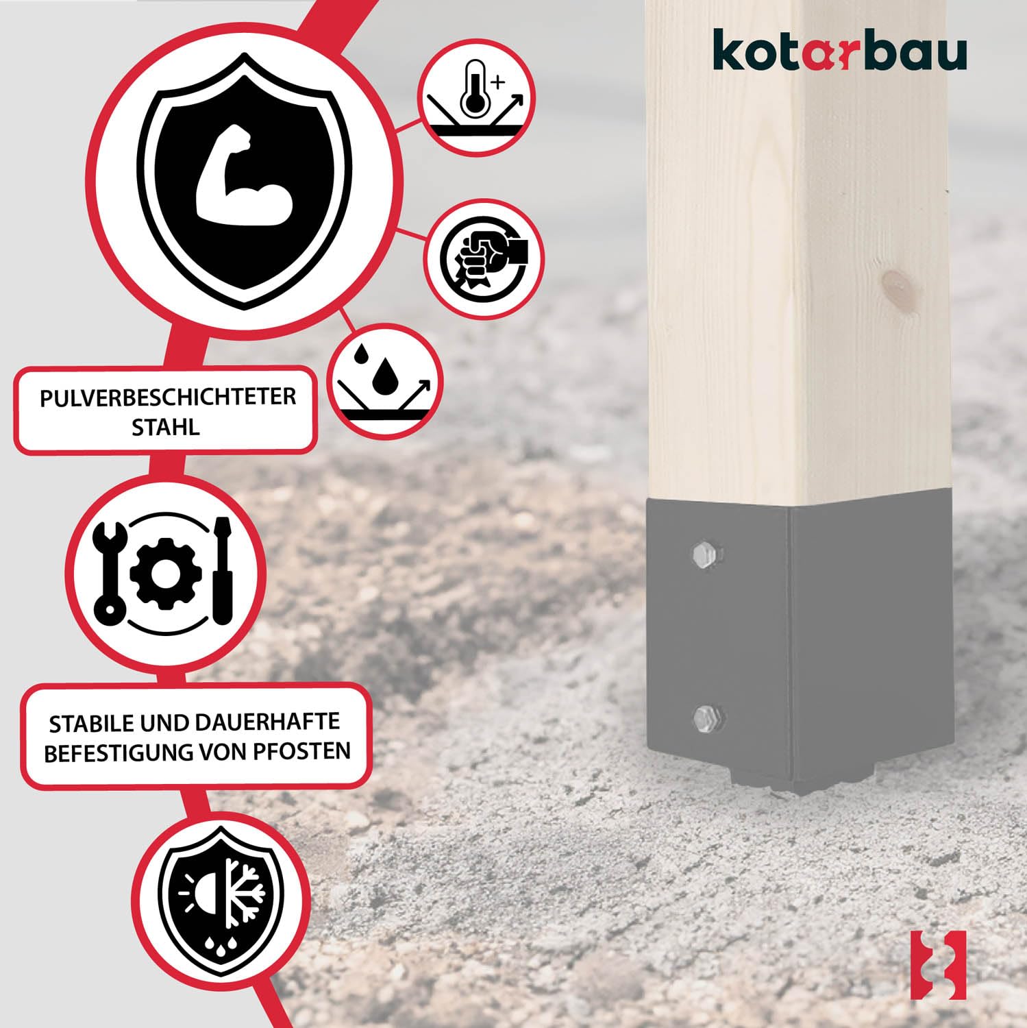 KOTARBAU® 4 STK. Pfostenträger Einschlagen 121x121x750mm verzinkt-pulverbeschichteter Stahl Einschlaghülse Erdanker Einschlagbodenhülse Gartenzaun Erdungsspieß Bodenanker Einschlaghülsen Holzpfosten