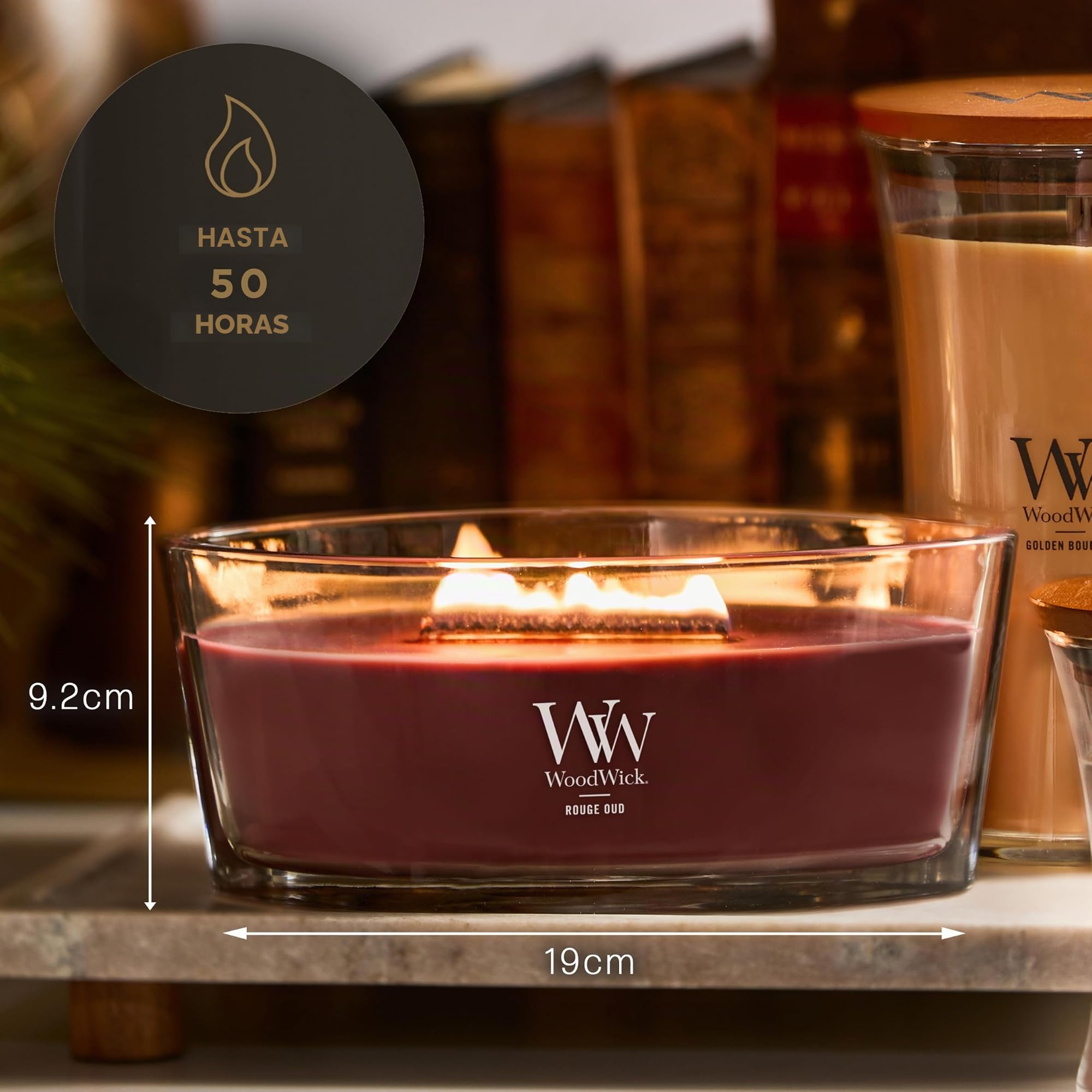WoodWick Vela Perfumada con Mecha Crepitante | Vela Elipse Rouge Oud | Velas de Larga Duración: Hasta 50 horas de duración | Regalos perfectos para mujeres