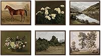 Mynotix Vintage Poster Set of 6 Rustic Eclectic Wall Art - Horse Floral Botanical Mountain Canvas Prints 8x10 Unframed Farmhouse Decor