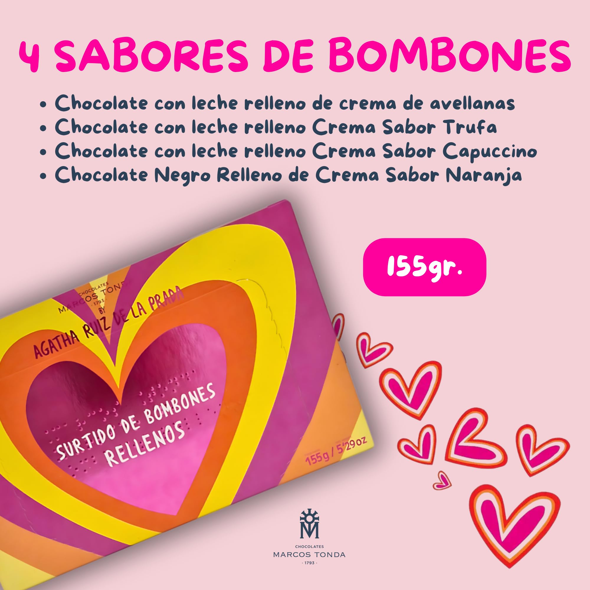 Chocolate Marcos Tonda – Agatha Ruiz de la Prada Pack 5 Unidades | Caja Bombones De 150 Gr X5 | Caja Bombones Regalo | Bombones Para Regalar | Chocolates Originales Para Regalar