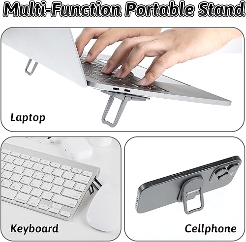 Miniatura 7 de Bewudy Elevador de teclado portátil de 2 piezas, ajuste de ángulo de inclinación doble, elevador plegable para laptop, soporte autoadhesivo para