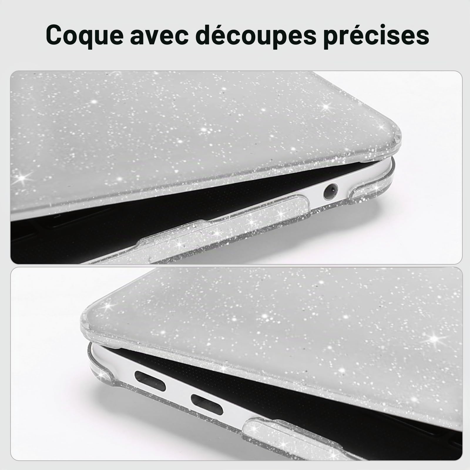 MOSISO Coque Compatible avec MacBook Air 13 Pouces 2021-2018 A2337 M1 A2179 A1932 Retina, Étincelant Briller Plastique Coque Rigide&Protection Clavier&Protecteur d'écran&Sac Rangement, Transparent