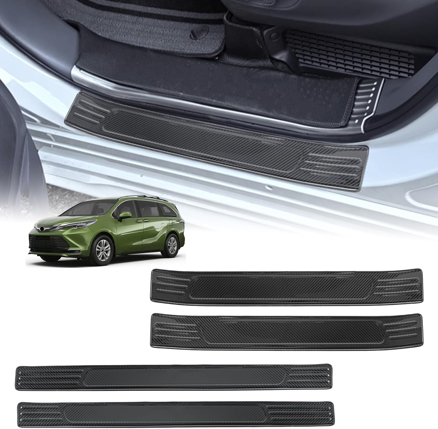 Door Sill Protector for Toyota Sienna 2021-2026 Stainless Steel Carbon Door Sill Guard