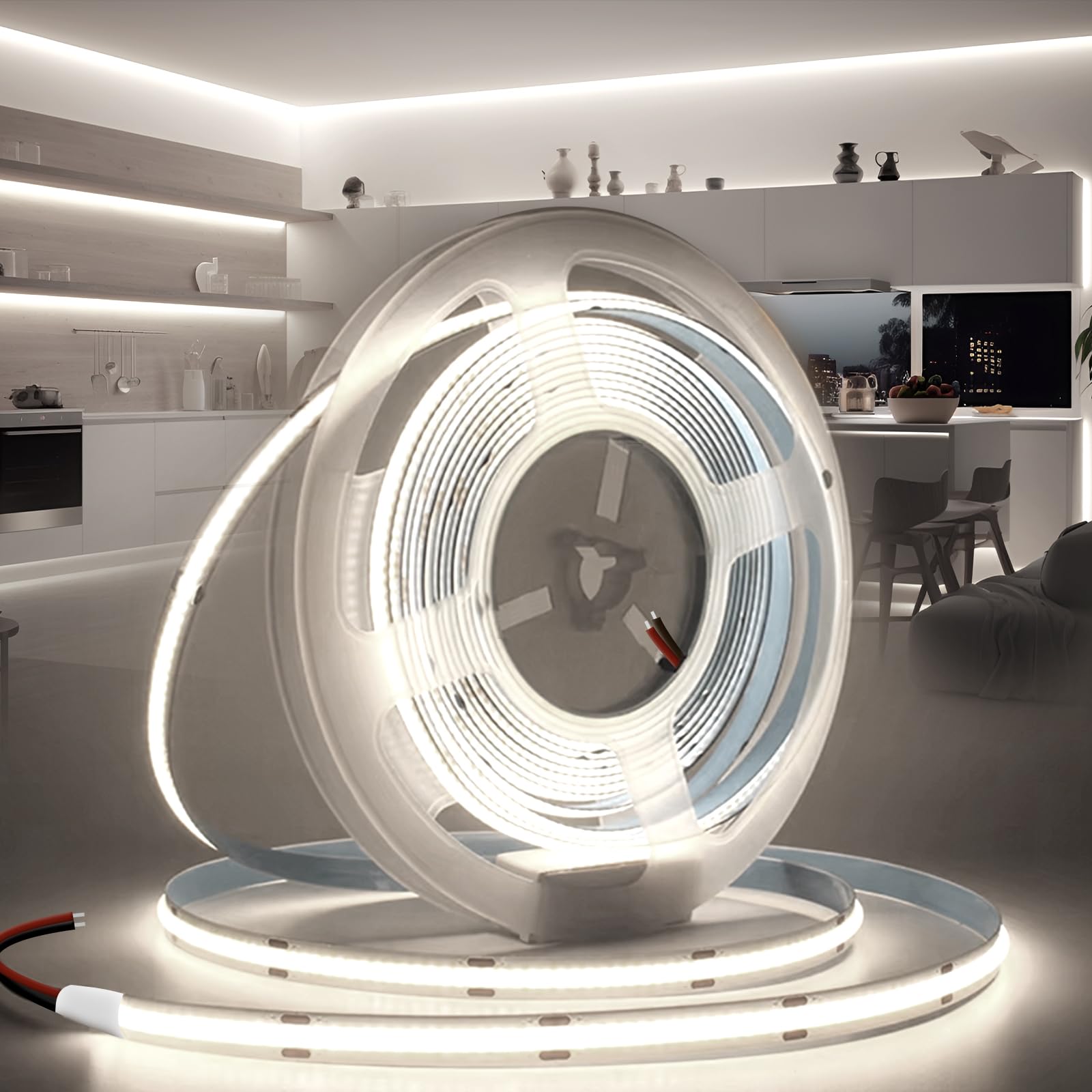 BRIMETI LED Streifen 24V 5M LED Strip COB Selbstklebend Weiß 6000K 8mm Breite 320LEDs/M, Flexibel IP20 Licht Band Leiste DIY, für TV, Beleuchtung Schlafzimmer (ohne Netzteil)