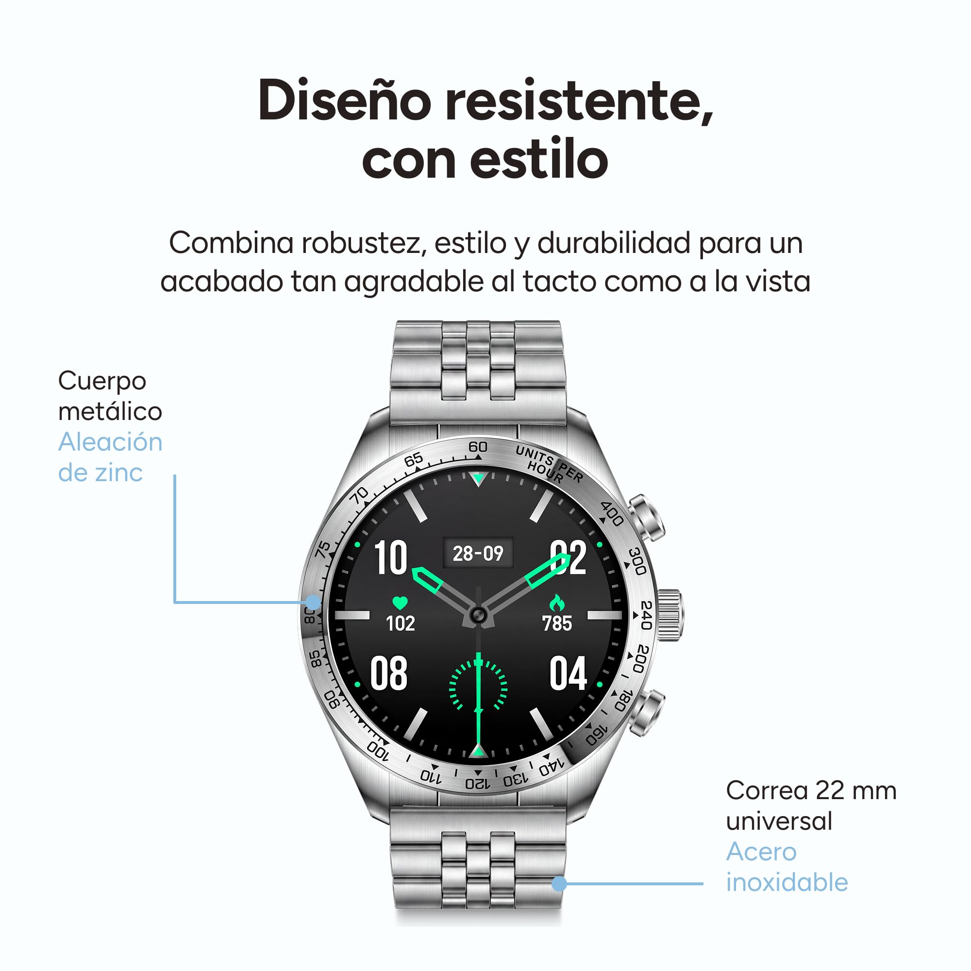 KSIX Elite Go Smartwatch Metálico, Pantalla AMOLED 1.43", Autonomía 7 días, IP67, +100 Modos Deporte, Llamadas, Plateado