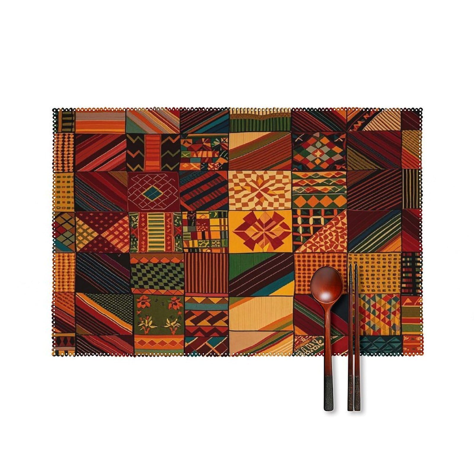 African Style Patchwork Placemats Set of 4 Heat Resistant Non-Slip Place Mats Wipeable Easy to Clean Table Mats for Kitchen Dining Party Outdoor Placemats