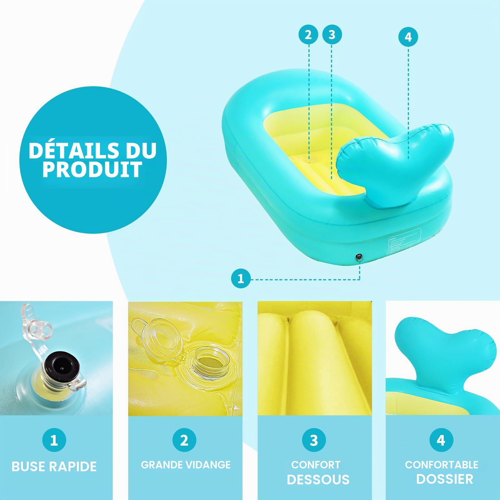Baignoire gonflable pour bébé en forme de baleine avec support dorsal et motif animal, baignoire, spacieuse, portable, pliable, pour nouveau-nés, piscine légère pour voyage et utilisation à la maison