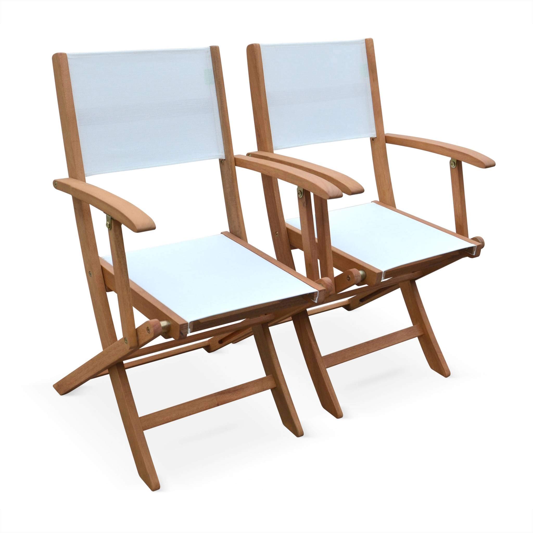 Alice's Garden - Fauteuils de Jardin en Bois et textilène - Almeria Blanc - 2 fauteuils pliants en Bois d'Eucalyptus huilé et textilène