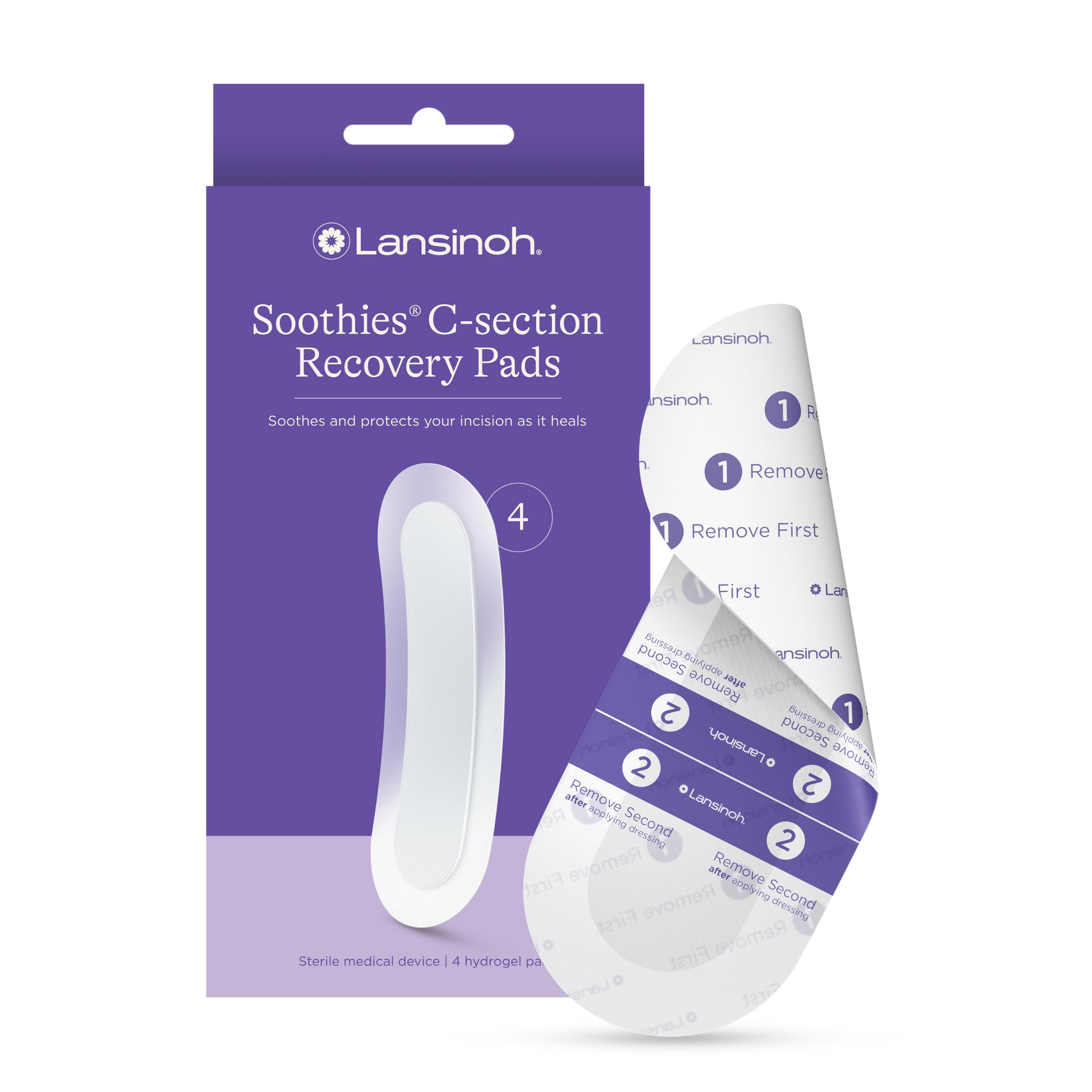 Lansinoh C-Section Disposable Recovery Pads, Postpartum C Section Essentials, 4 Sterilized Reusable Pads Provide Cooling Relief to Scar Area, C Section Recovery Must Haves, Great for Baby Registry