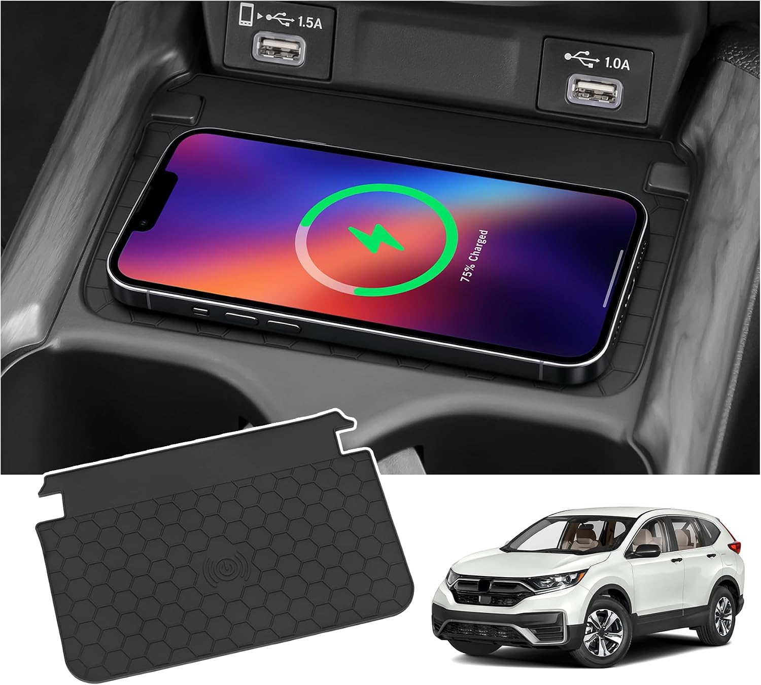 Hellet Wireless Charging Anti-Slip Mat Compatible with Honda 2020 2021 2022 CR-V CRV Accessories Center Console Organizer Protective Pad