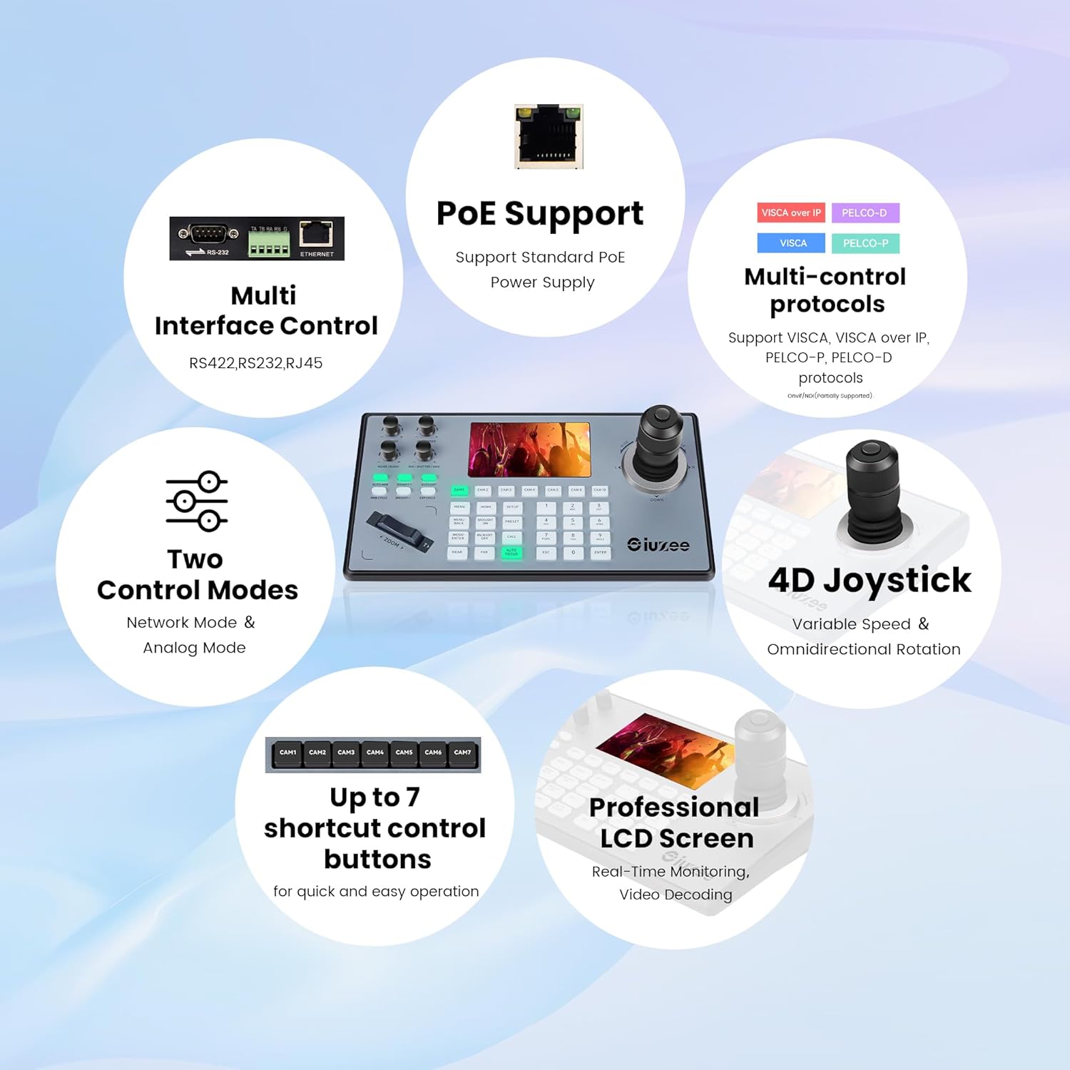 20X Optical Zoom 4K AI Auto Tracking PTZ Bundle UHD20U-4K-AI*3 USB/HDMI/LAN PoE for Live Streaming Camera with 4D Joystick 5" LCD Screen Preview PTZ Camera Controller