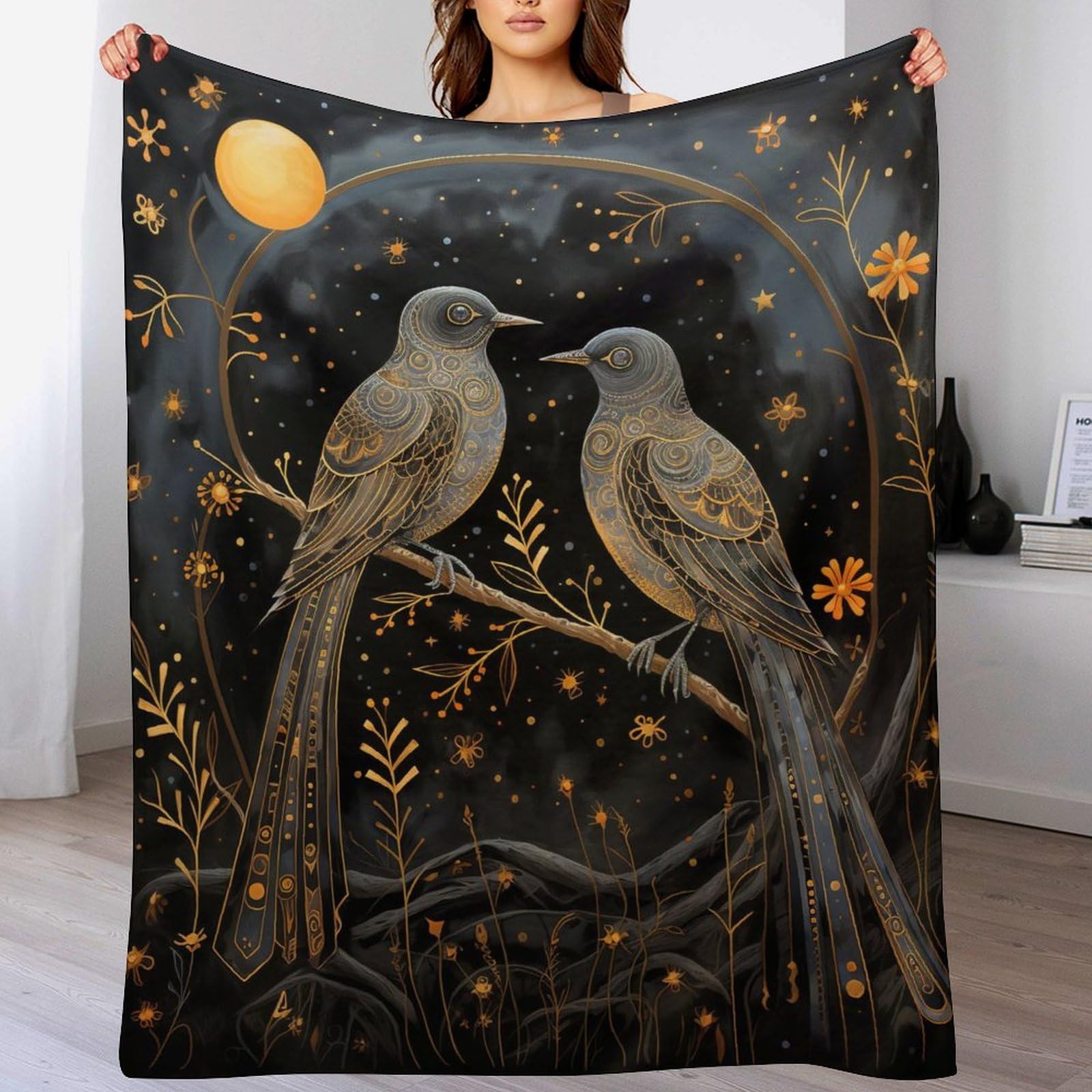 Couverture de lit en flannel oiseau 150x200 cm plaid doux quatre saisons