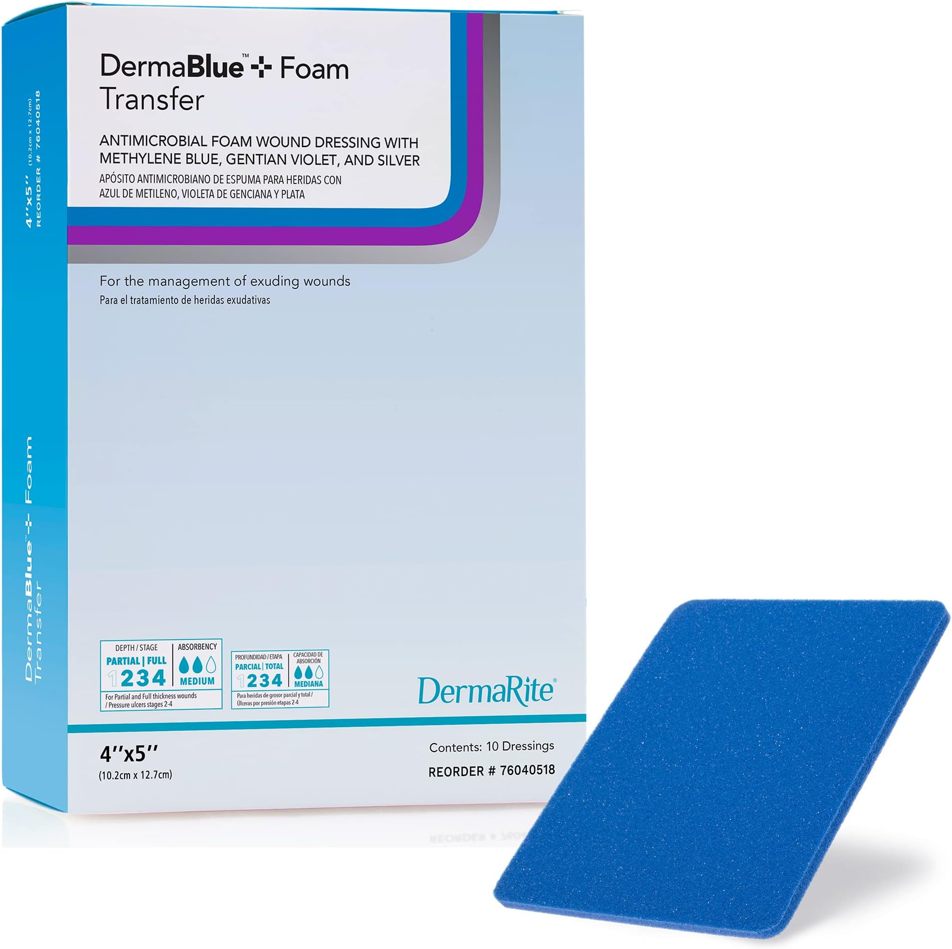 Hydrofera Blue ReadyBorder Foam Dressing 4" x 4" Box of 10