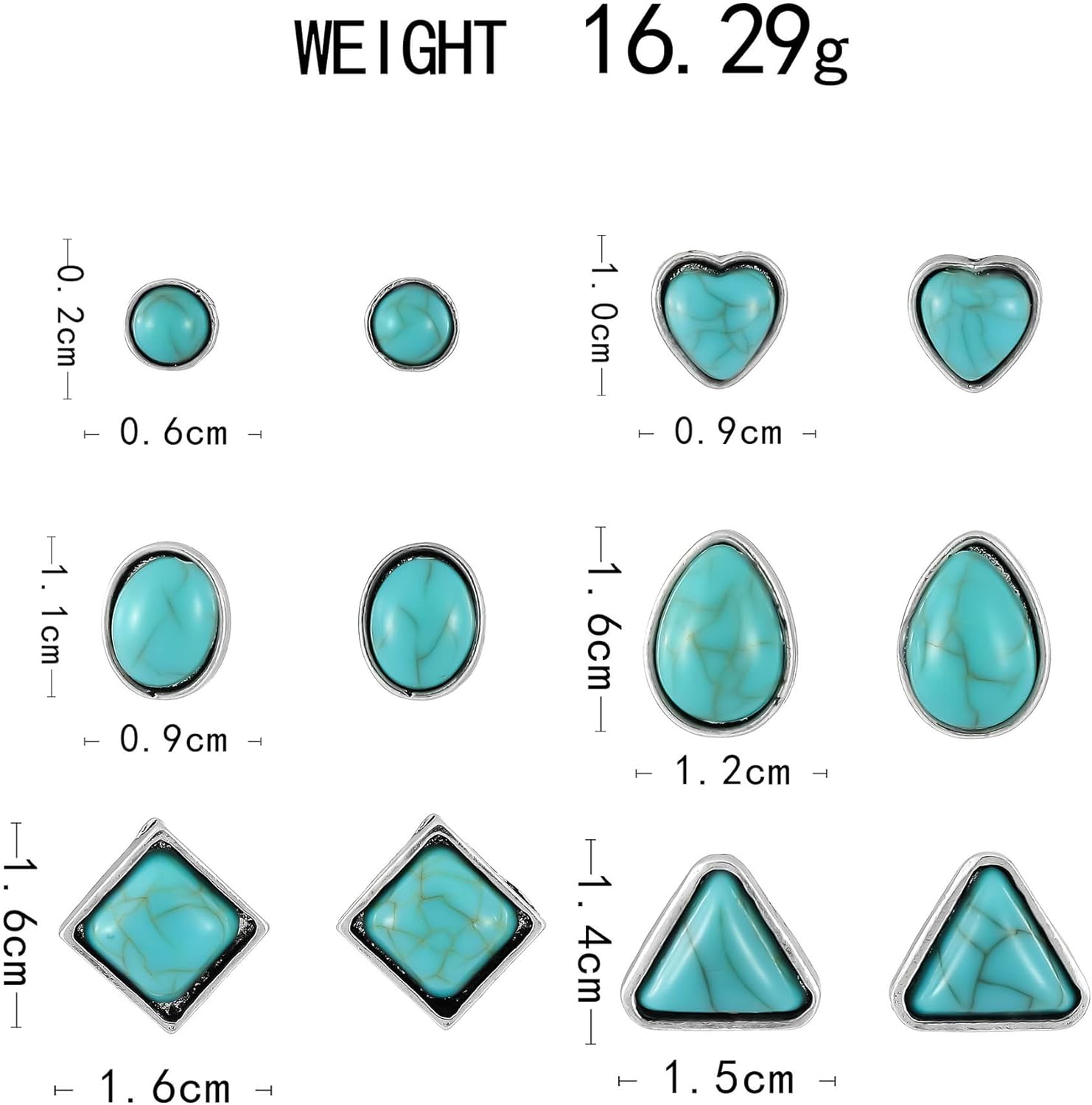 9-20 Pairs Turquoise Stud Earrings for Women Bohemian Western Gemstone Oval Round Flower Square Turquoise Earrings Statement Ethnic Boho Jewelry - Image 7