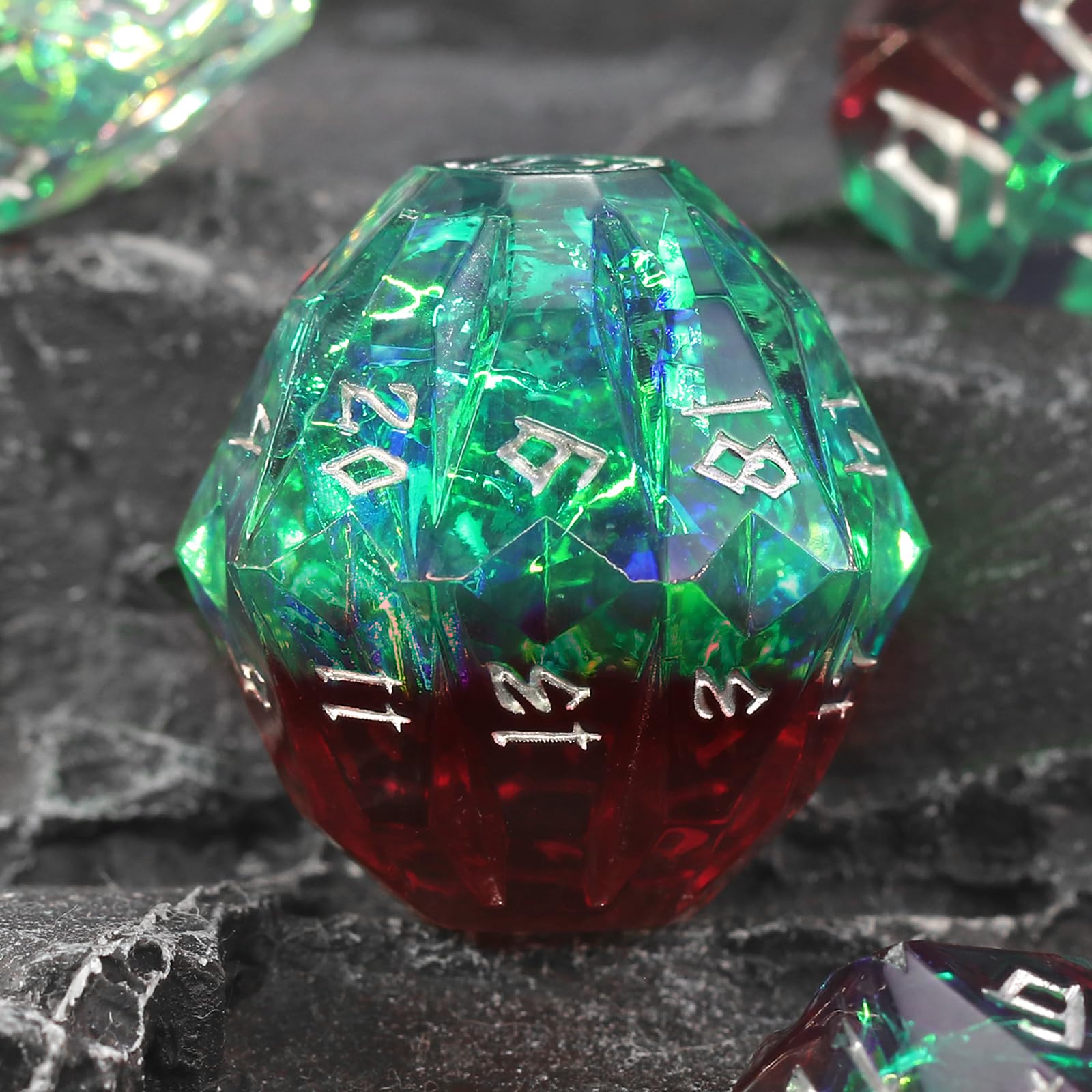 FONVGOGO Resin DND Dice, Dungeons and Dragons Dice Set DND with Box Polyhedral D and D Dice 7 Piece Role Playing Dice（Green and Silver）