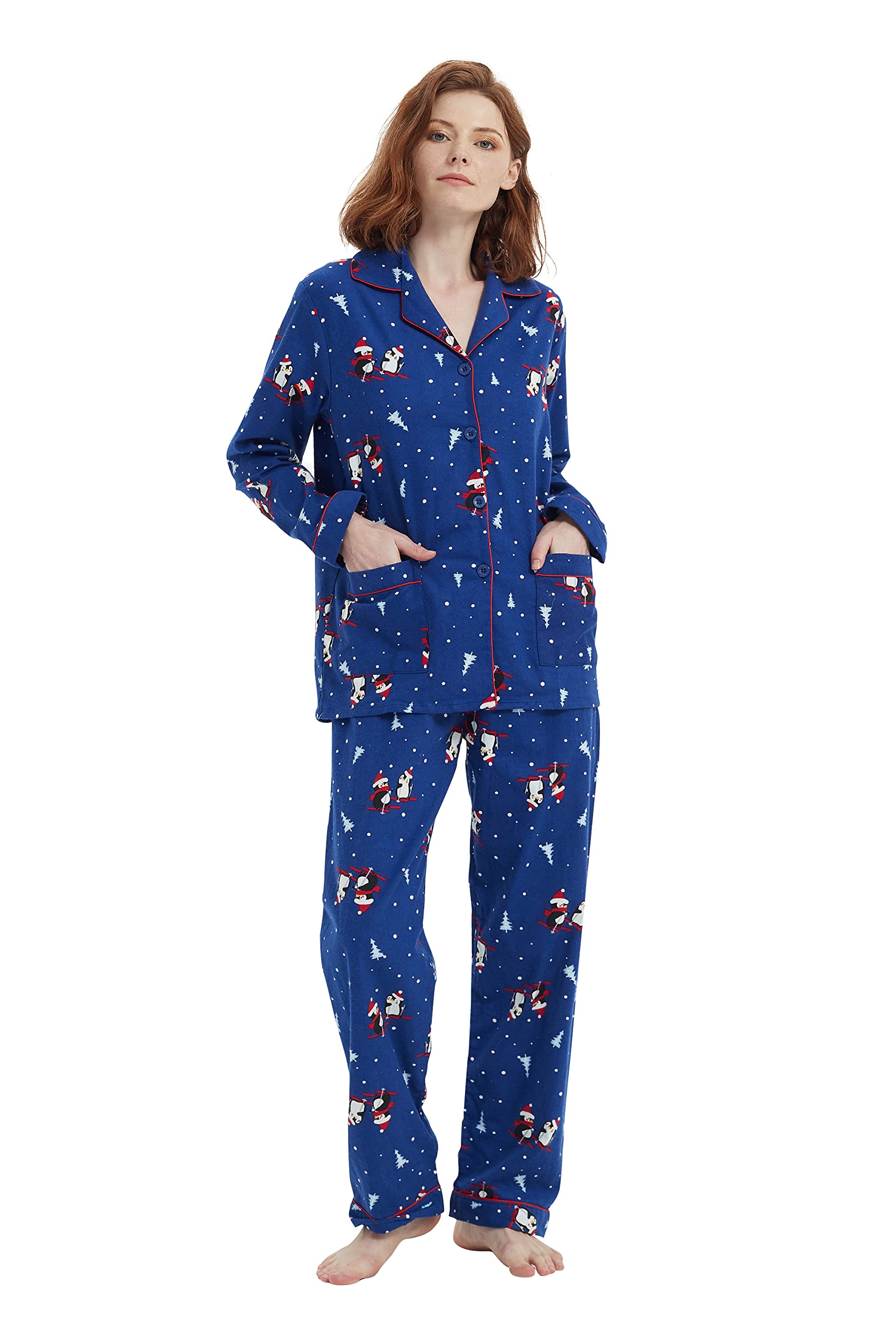 amaxer Women's Flannel Pajama Set 100% Cotton
