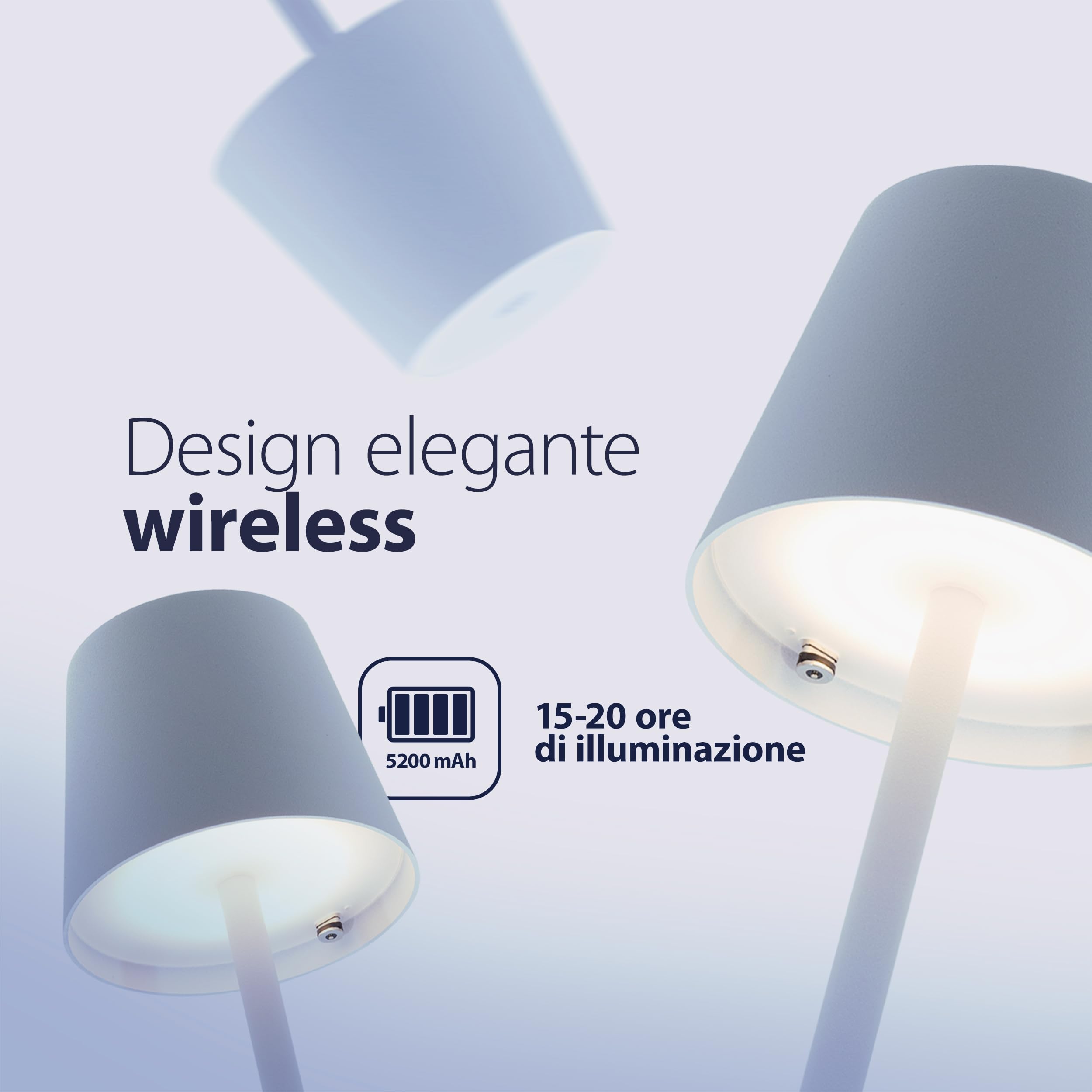 SECURIT - Lampada Da Tavolo LED Feline - Senza Fili - Colore Bianco | Ricarica USB Magnetica - Luce Regolabile - Batteria 5200mAh - IP54