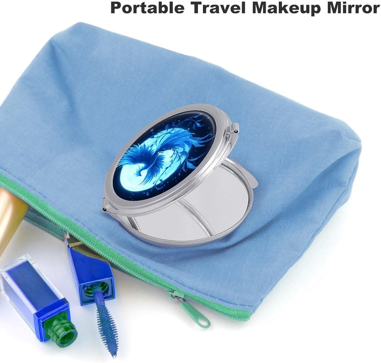 Iced Phoenixess Full Moon Compact Makeup Mirror Mini Foldable Cosmetic Mirror Portable Travel Mirror for Purse Pocket