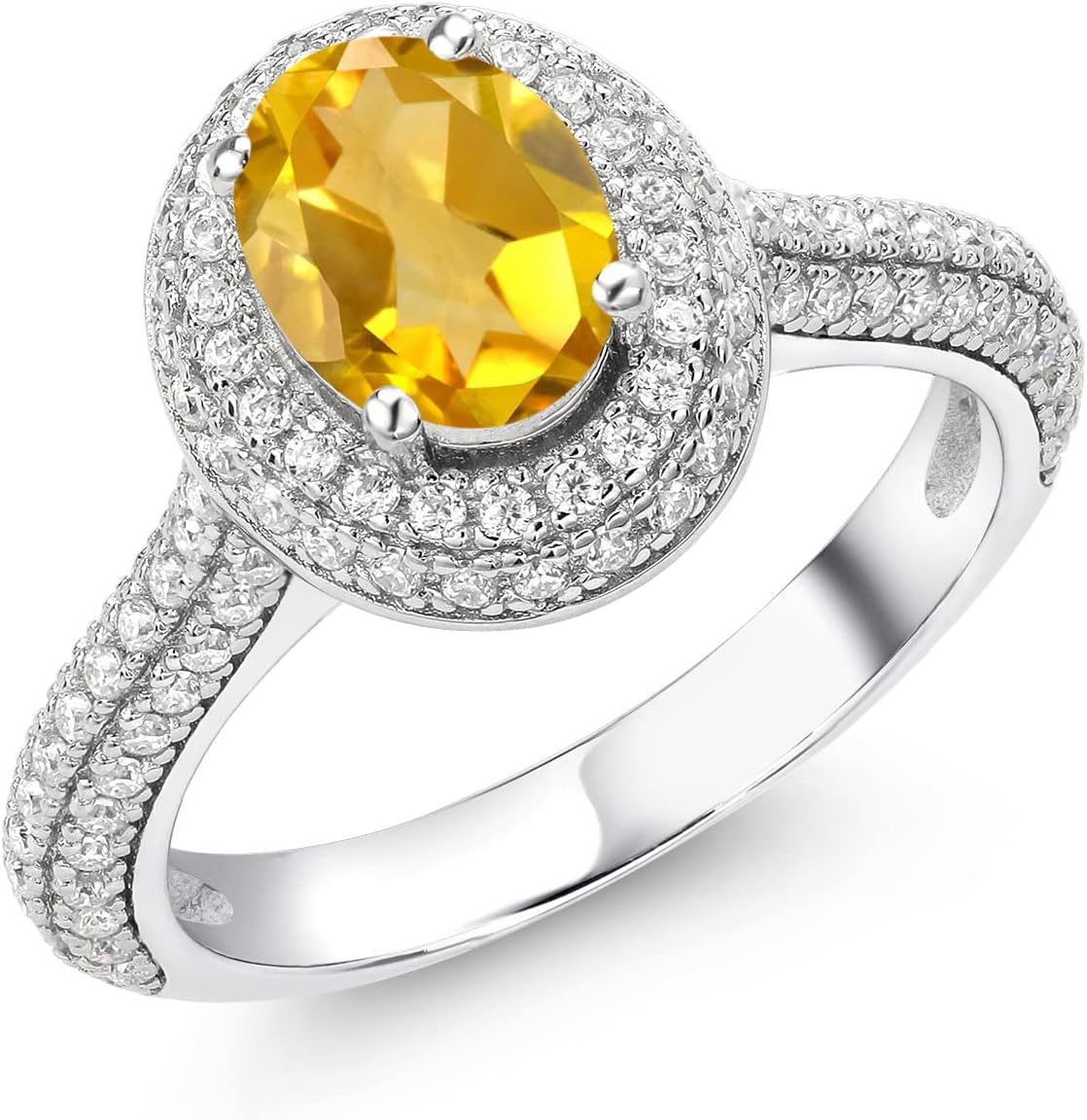 Gem Stone King 925 Sterling Silver Oval Yellow Citrine and White Moissanite Engagement Ring For Women (1.94 Cttw, Gemstone Birthstone, Available In Size 5, 6, 7, 8, 9)