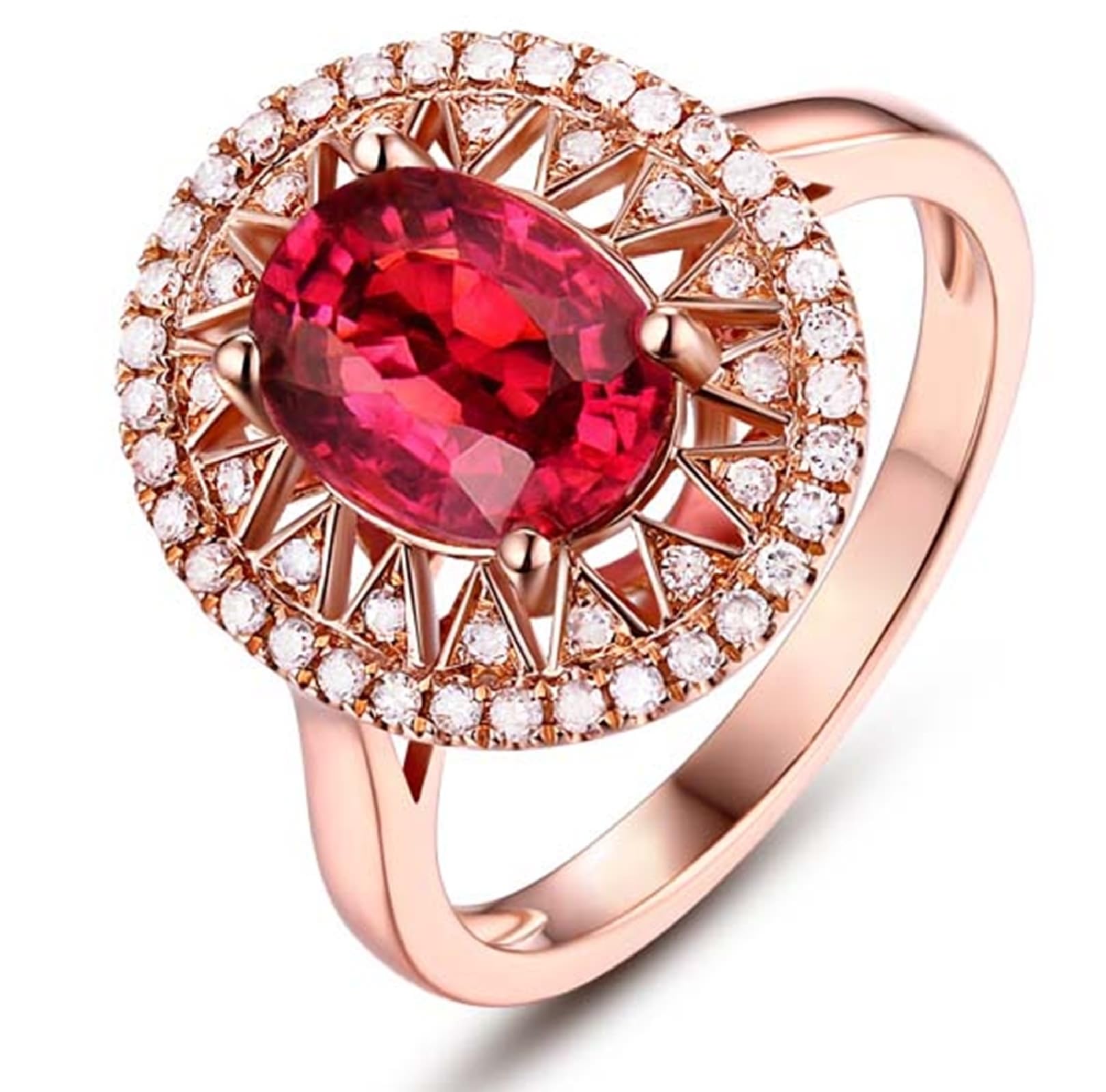 Wycian Ringe Damen Boho Wedding Rings 18K Gold Im Labor Hergestellter Rubin Hohl Rund Größe 45 (14.3) Massiv, Nicht Plattiert Beliebt Danksagung Schmuck