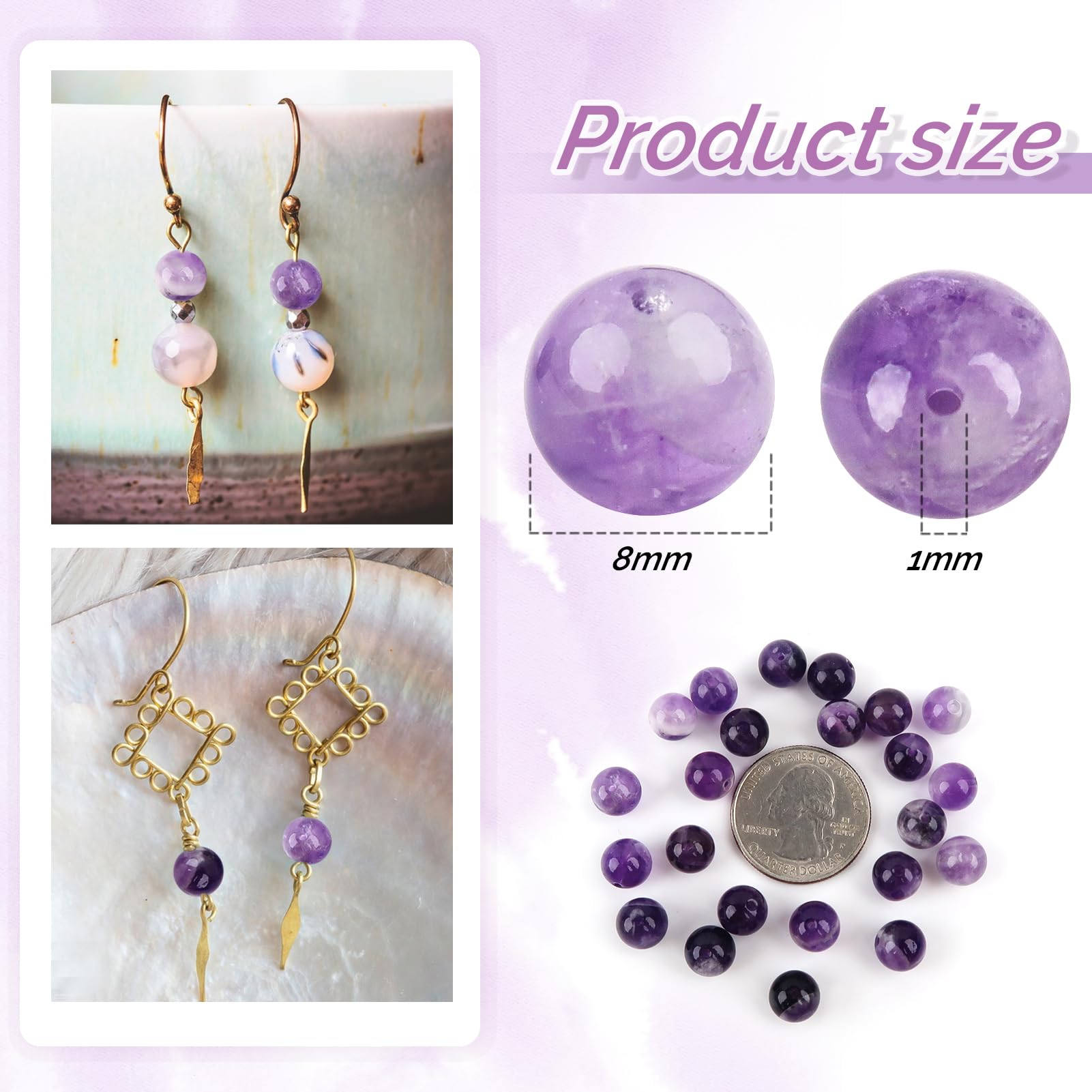TOAOB 100pcs Natural Amethyst Stone Round Crystal Beads for Jewelry Making 8mm Natural Gemstone Round Loose Smooth Bead for DIY Bracelets Necklaces Crafts - Image 2