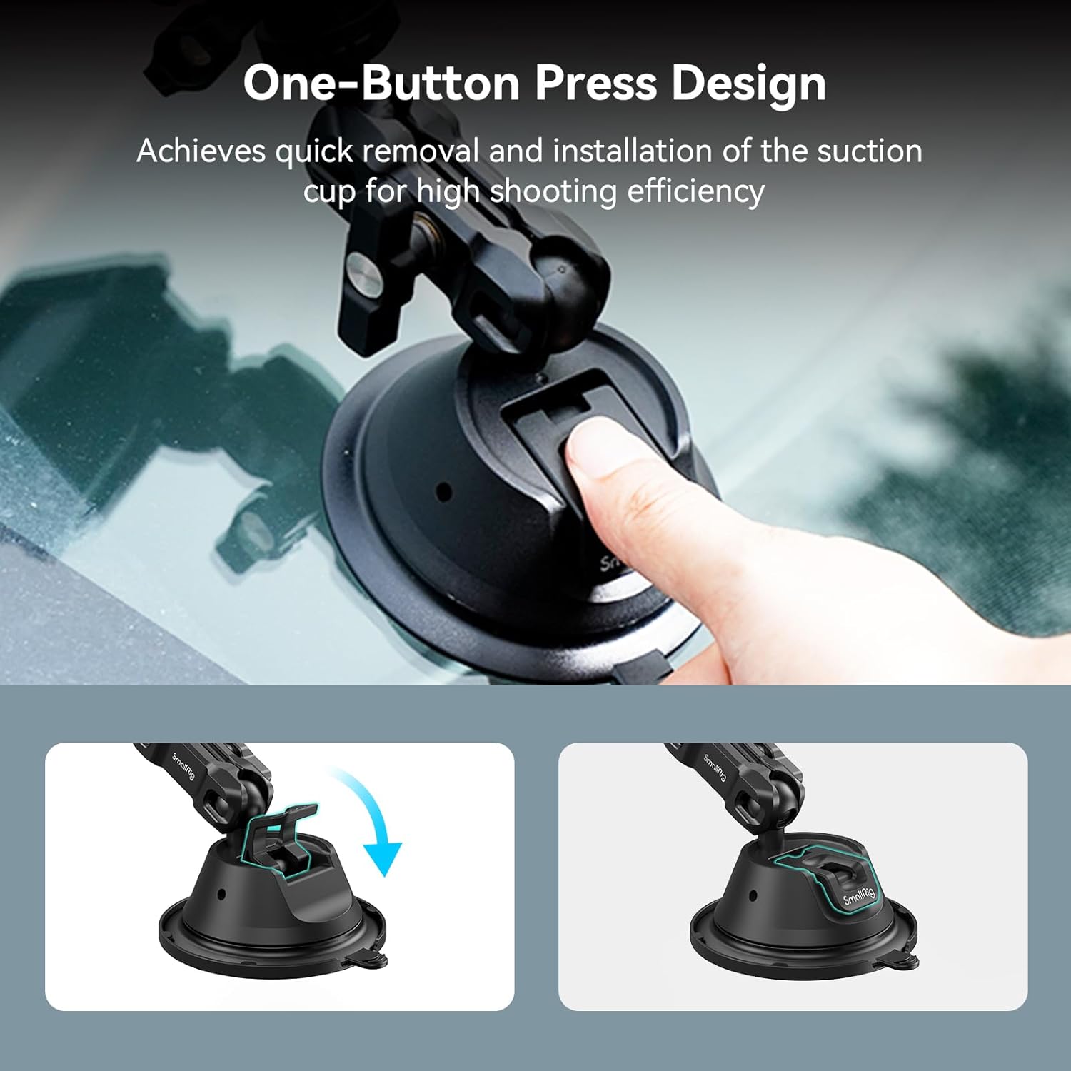 SMALLRIG Suction Cup Mount for Gopro with Anti-Twist Pin, Metal Windshield Car Mount Outside, Dash Mount with Dual Ball Head Magic Arm, Strong Patented Double-Layer Suction Cups for Vlogging - 4275