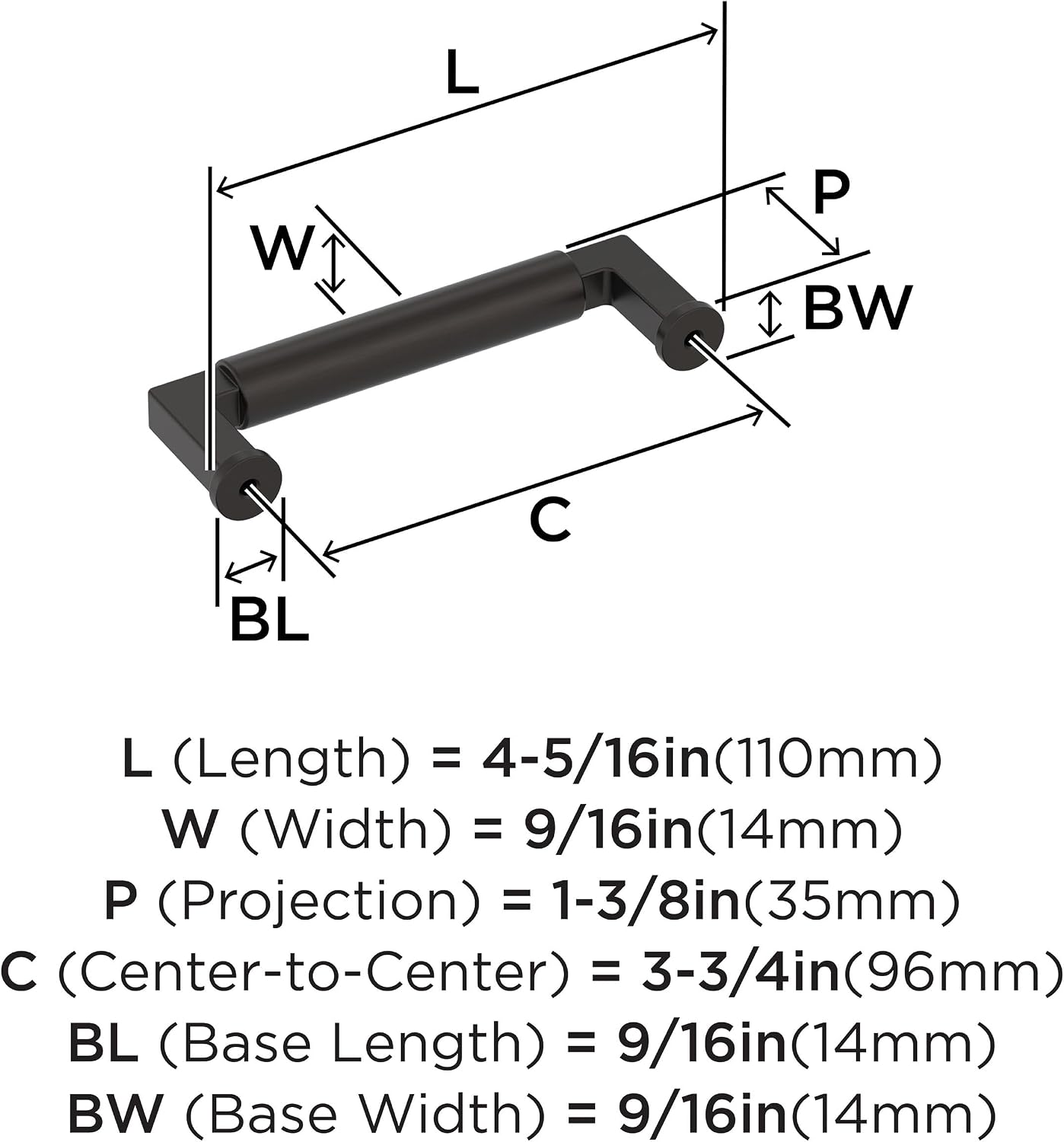 Amerock Balon 3-3/4 inch (96mm) Center-to-Center Oil-Rubbed Bronze Cabinet Pull, BP37483ORB