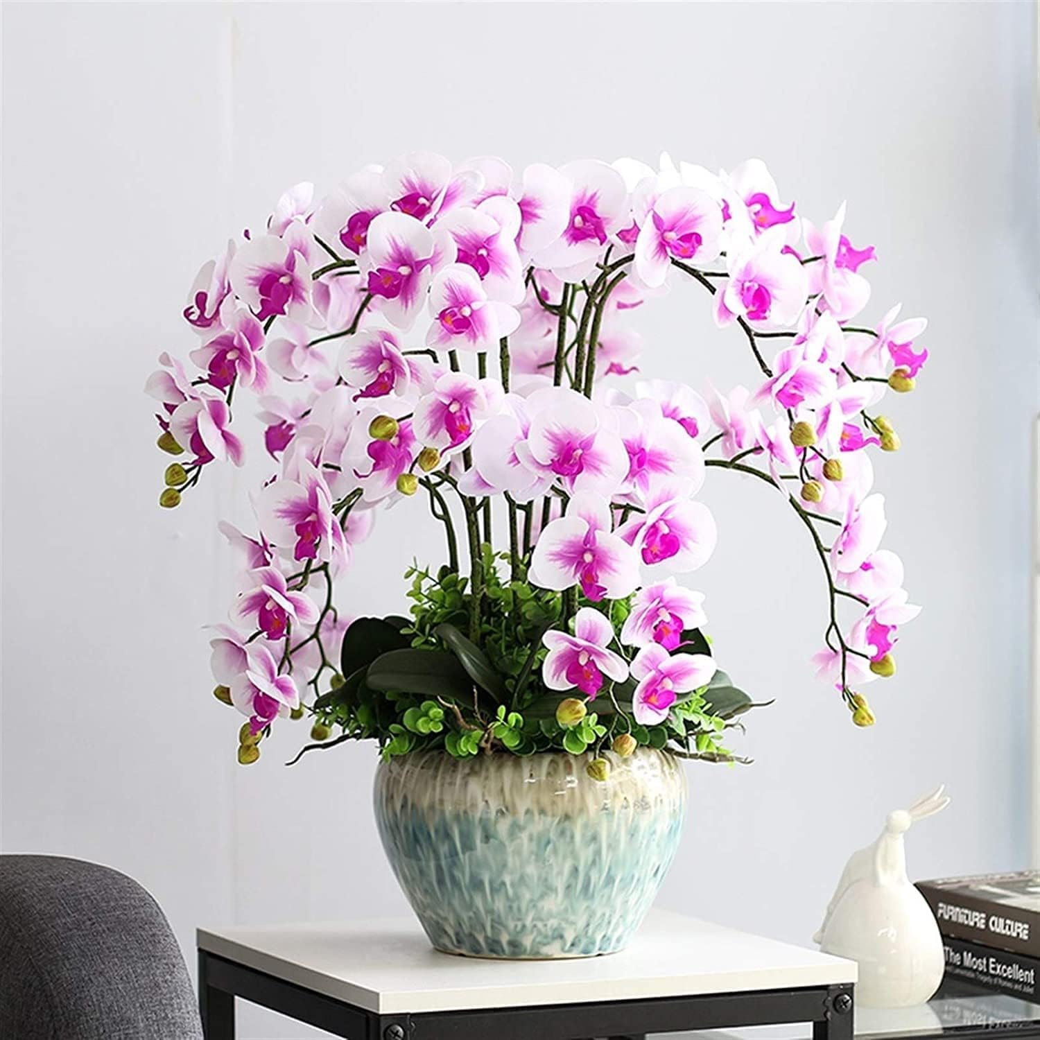 DFGHNBVC Artificial Orchid Artificial Orchid Polyurethane Artificial Phalaenopsis Flowers With Ceramic Vase Artificial Flower Potted 65Cm Fake Floral Very Natural.Pink