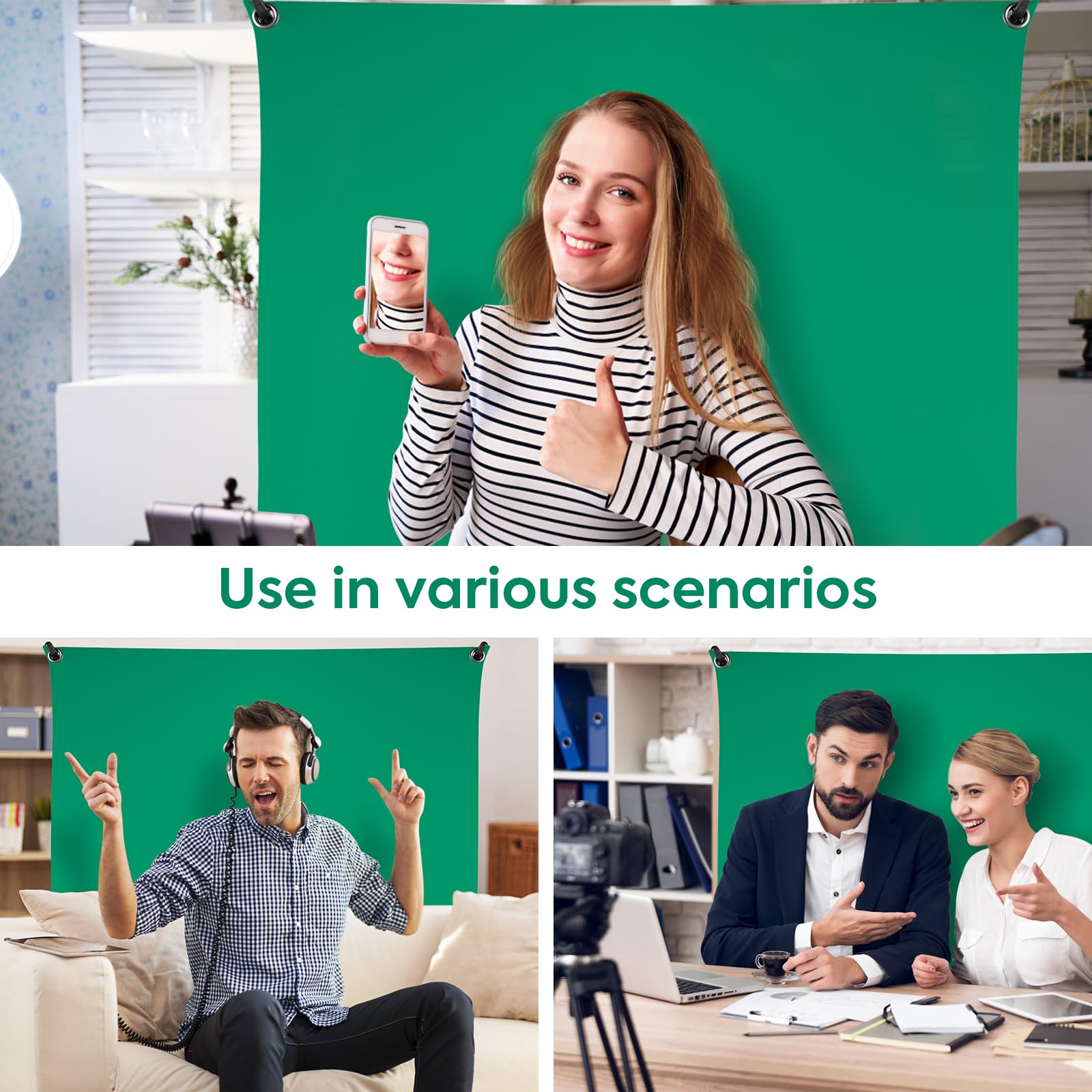 Schermo verde con supporto 1,5 x 2 m, schermo verde con sfondo regolabile Supporto per fotografia, streaming, gaming, Chroma Key, Foto Studio Video, Ritratto Headshot Fotografia