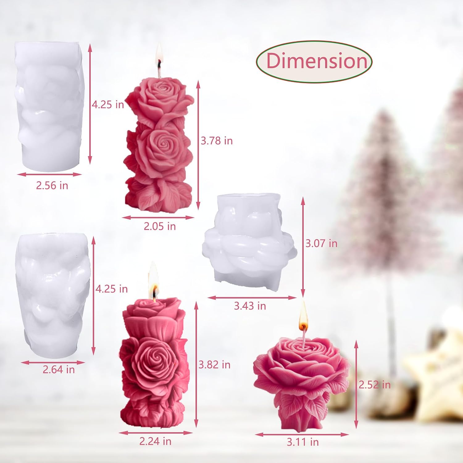 3 PCS Large Rose Flower Candle Molds, Flower Silicone Wave Spiral Mold,Big Rose Pillar Molde Soap Mold for Anniversary Wedding Epoxy Resin Wax Soap Clay Plaster