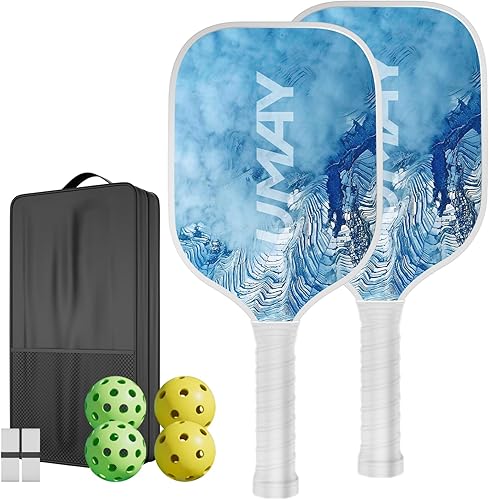 UMAY Juego de 2 palas de pickleball para fitness, raquetas de fibra de vidrio aprobadas por USAPA con 6 bolas de pickleball para interiores y