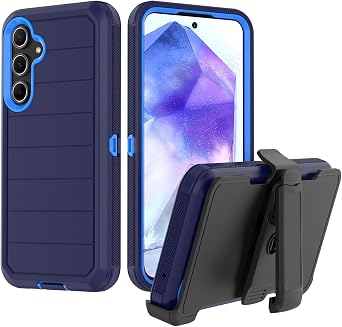 for Samsung Galaxy A55 5G Case with Belt Clip & Kickstand, Full-Body Protection Multi Layers Rugged Case with Belt Holster for Samsung Galaxy A55 5G Dark Blue+Blue