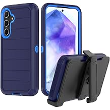 for Samsung Galaxy A55 5G Case with Belt Clip & Kickstand, Full-Body Protection Multi Layers Rugged Case with Belt Holster for Samsung Galaxy A55 5G Dark Blue+Blue