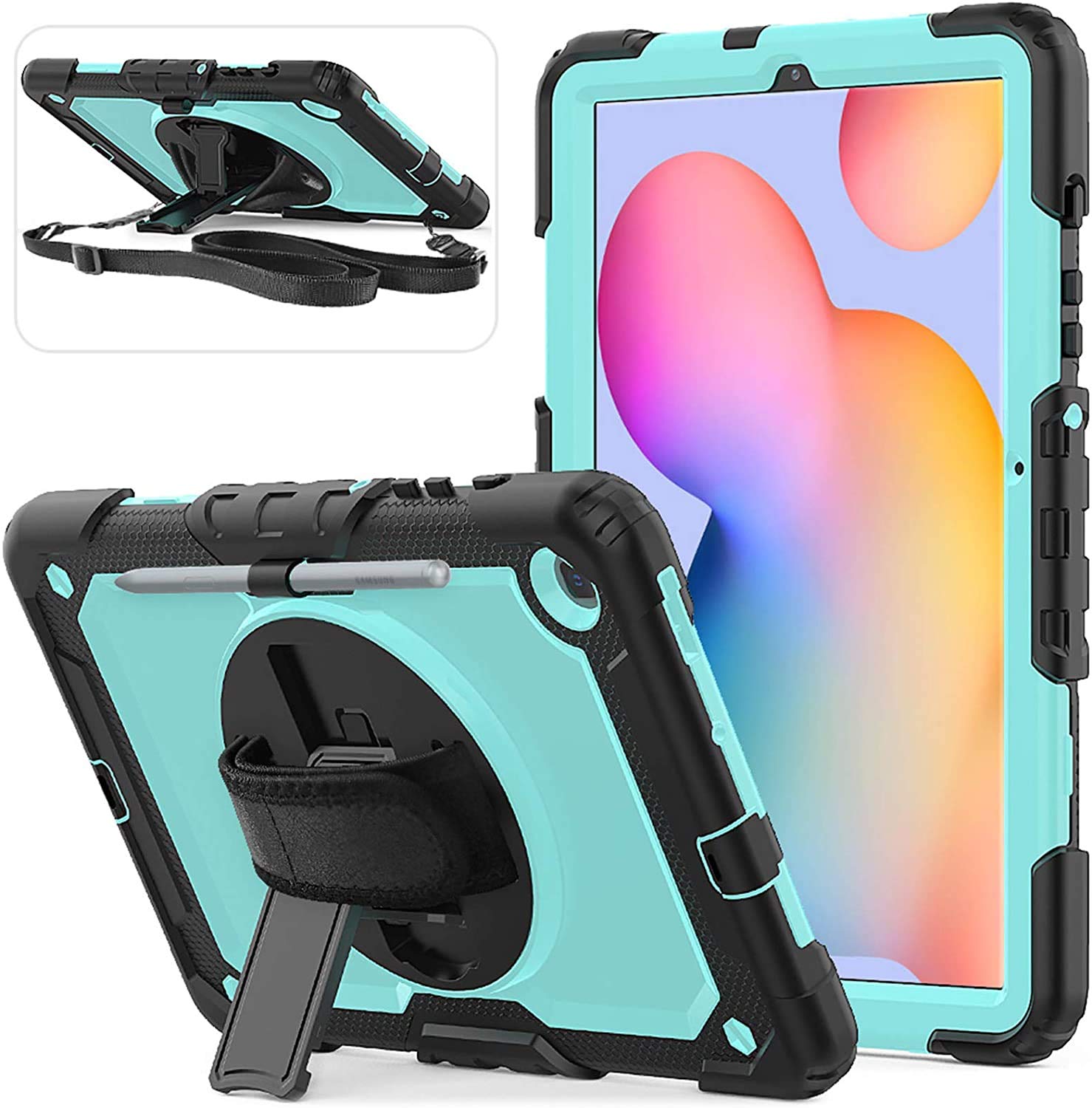 Samsung Galaxy Tab S6 Lite 10.4 Inch Case 2024/2022 SM-P620/P625/P613/P619 with Pen Holder | Tablet s6 Lite Case with Screen Protector | Hard Rugged Protective Cover w/Shoulder Strap SM-P610