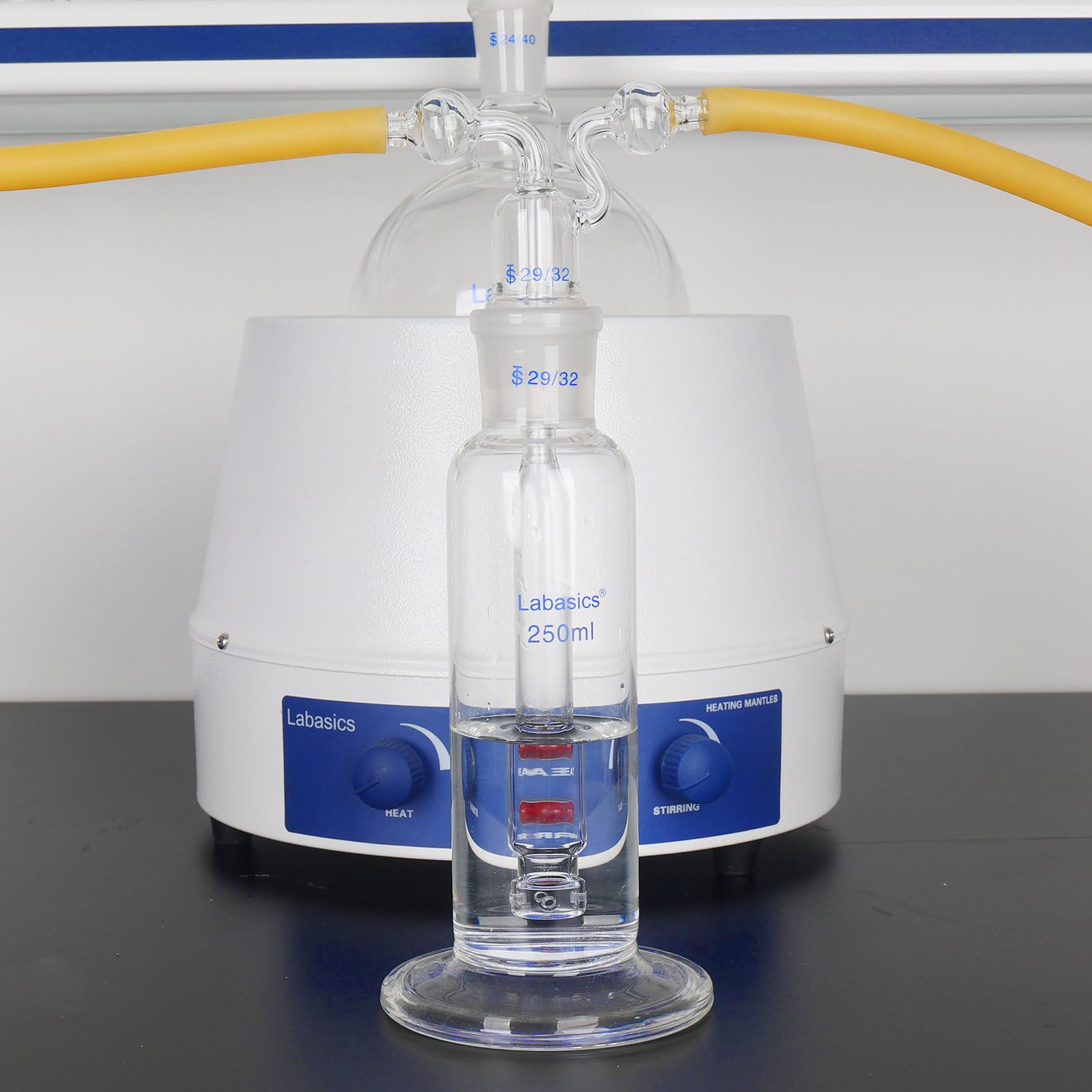 Labasics Bottiglia di Lavaggio del Gas, Vetro Borosilicato 34/34 Tappo Gas Gorgogliatore di Gas Bottiglia di Lavaggio con Disco Fritto e 8 mm di Ingresso OD/Tubi di Uscita, 500 ml