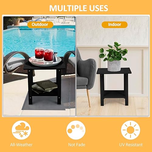 Miniatura 6 de Adirondack - Mesa auxiliar para exteriores con veta similar a la madera, mesa auxiliar pequeña de patio de 16.6 pulgadas, mesa de plástico HDPE de 2