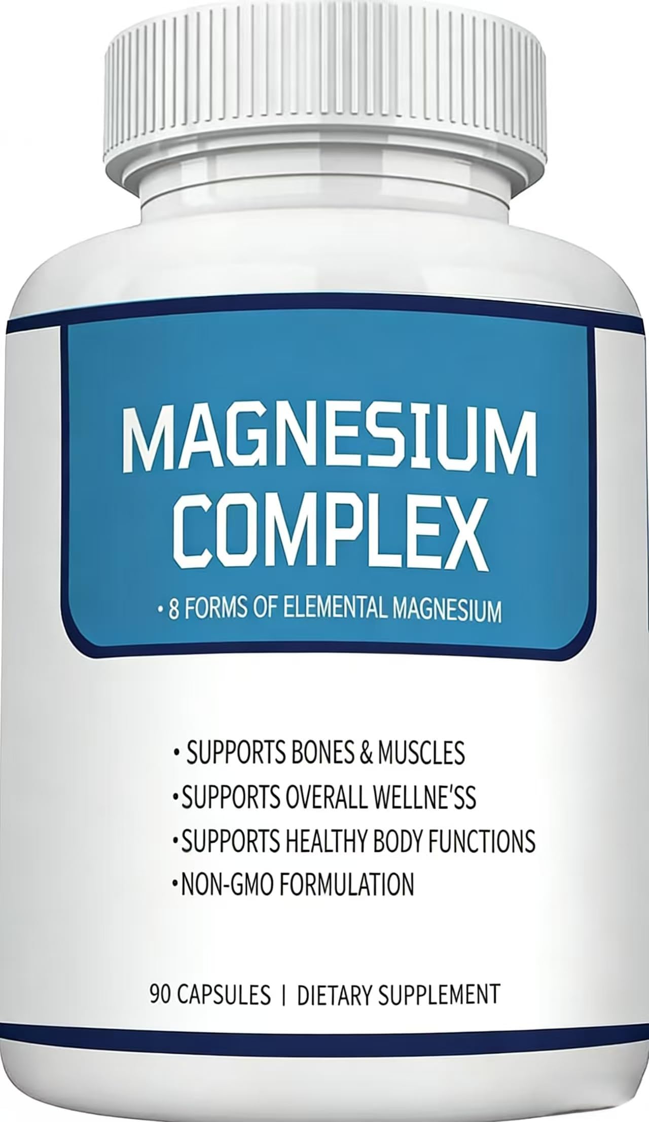Magnesium Complex Supplement 1000mg - Advanced 8-in-1 Magnesium Blend - Glycinate, Citrate, Malate, Taurate etc.– High Formula – 90 Capsules-L1