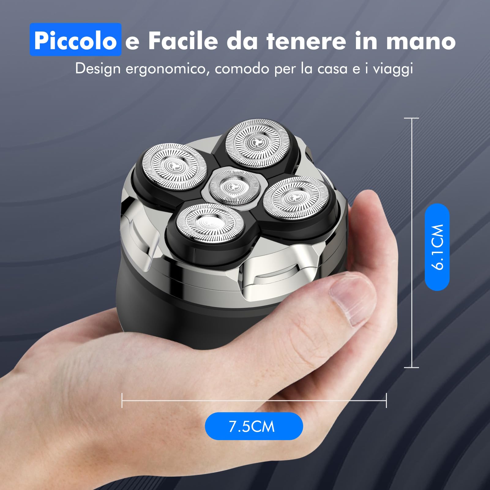 Rasoio Testa Calva, Rasoio Elettrico Barba, 5D Rasoio Capelli Uomo Testa con Rasoio Testa Magnetiche, Wet & Dry 100% Lavabile, USB Ricaricabile Senza Fili MOJO 1 2K