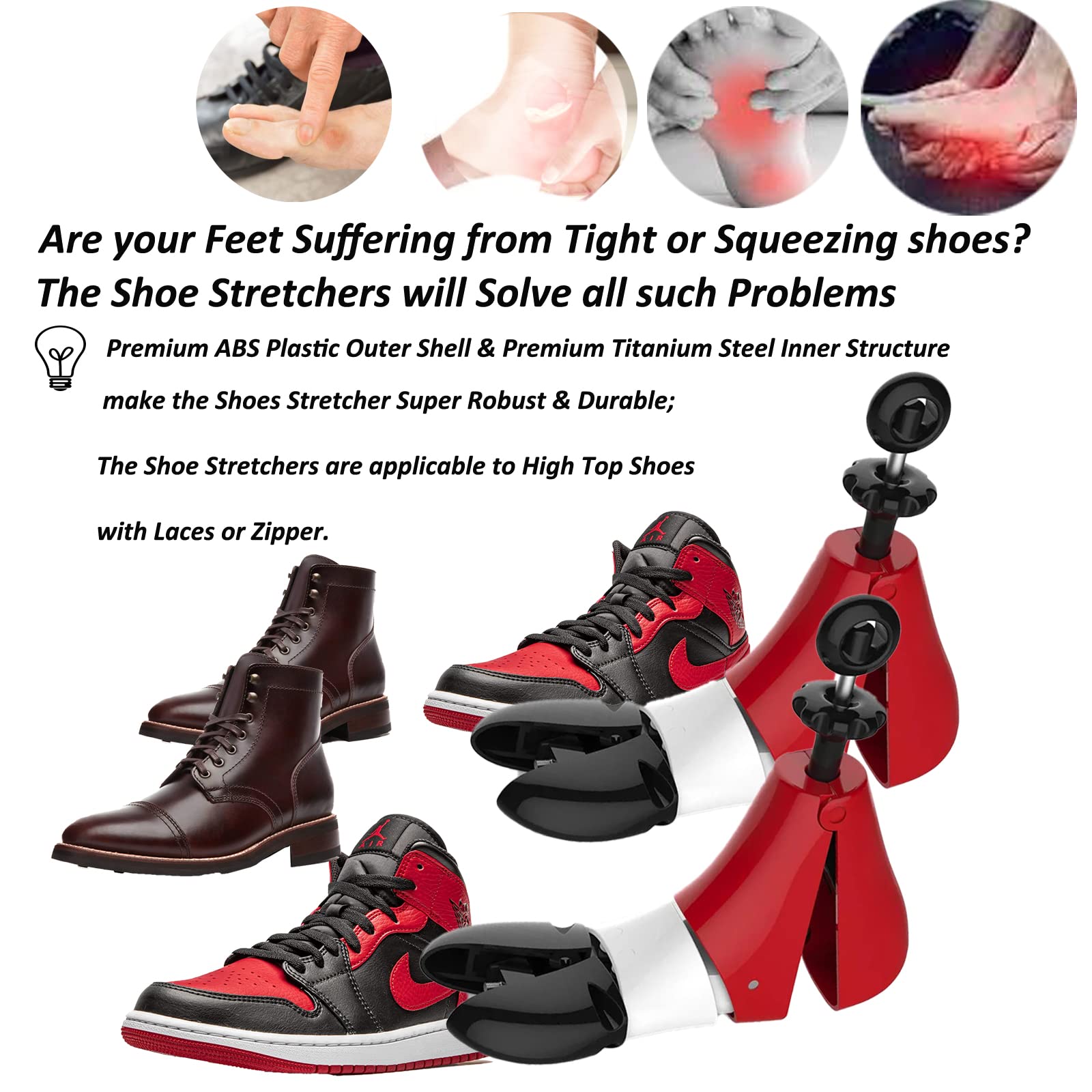 1 Par de Estiradores Zapatos, Ajustables en 4 Direcciones para Hombres y Mujeres, Hormas Extra Fuertes Zapatillas, Botas Air Force 1, con un Cepillo Limpieza 3 Lados