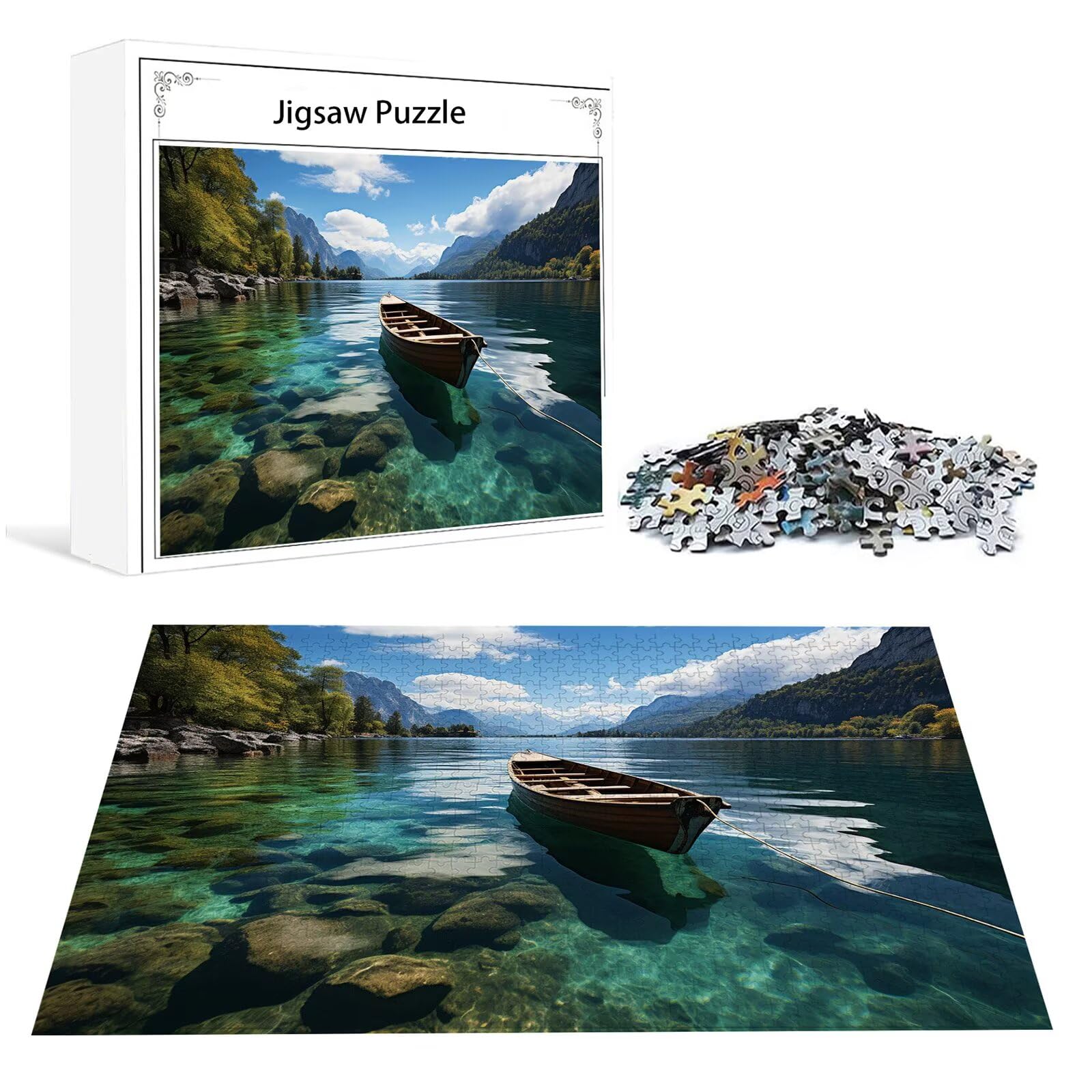 Puzzle 1000 sztuk łódka dziewczynka dziecko 10 8 9 6 5 7 lat prezent mężczyzna dorośli drewno jezioro puzzle sztuka gry QI chłopiec duży rozmiar 75 x 50 cm, 1000 sztuk prezent zabawka, pudełko P-447