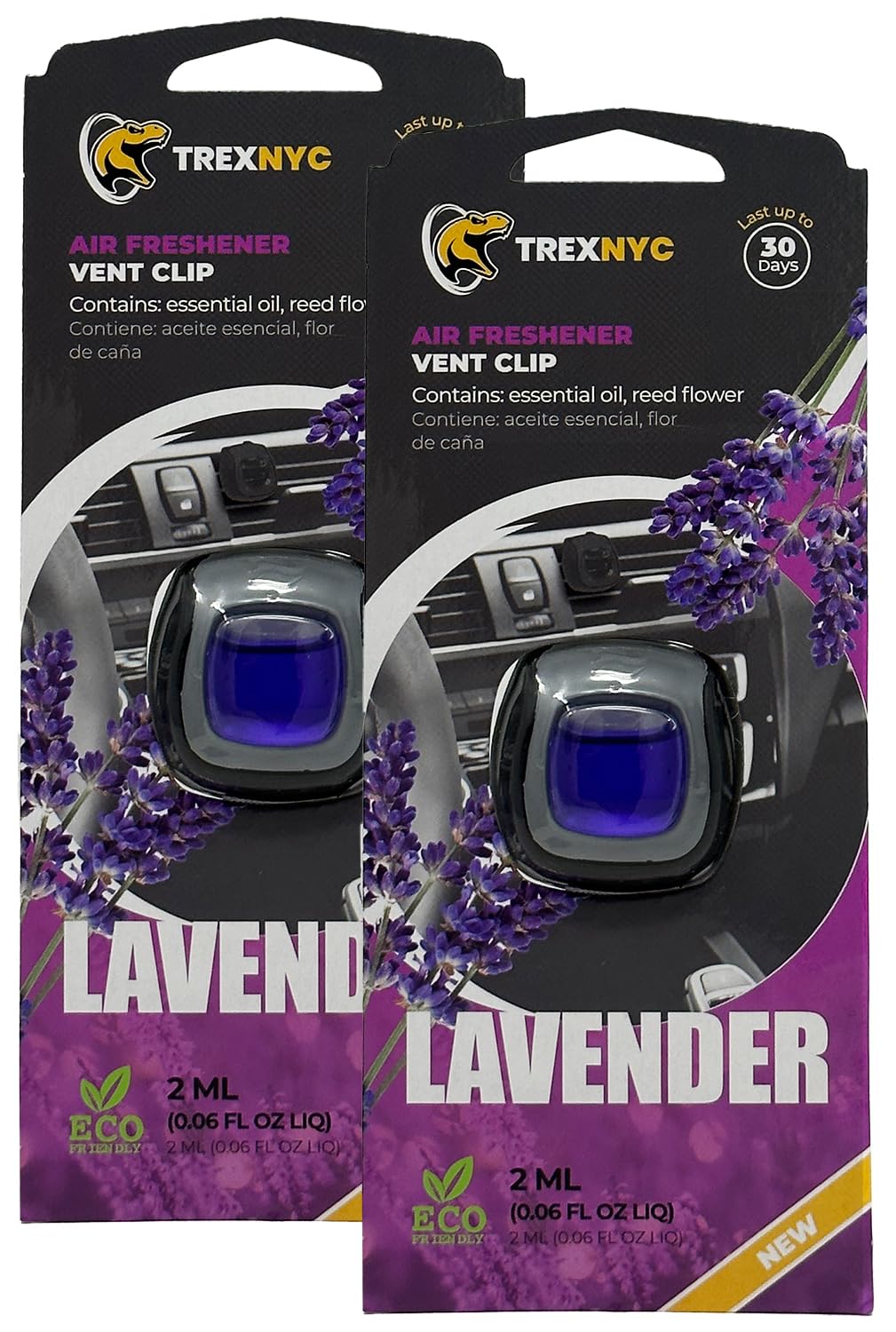 Car Air Fresheners Vent Clips, Essential Car Odor Eliminator, Perfect Scented Car Accessories, For Long Lasting Fragrance up to 30 days, 0.07 FL.OZ (Lavender, 2 Packs)