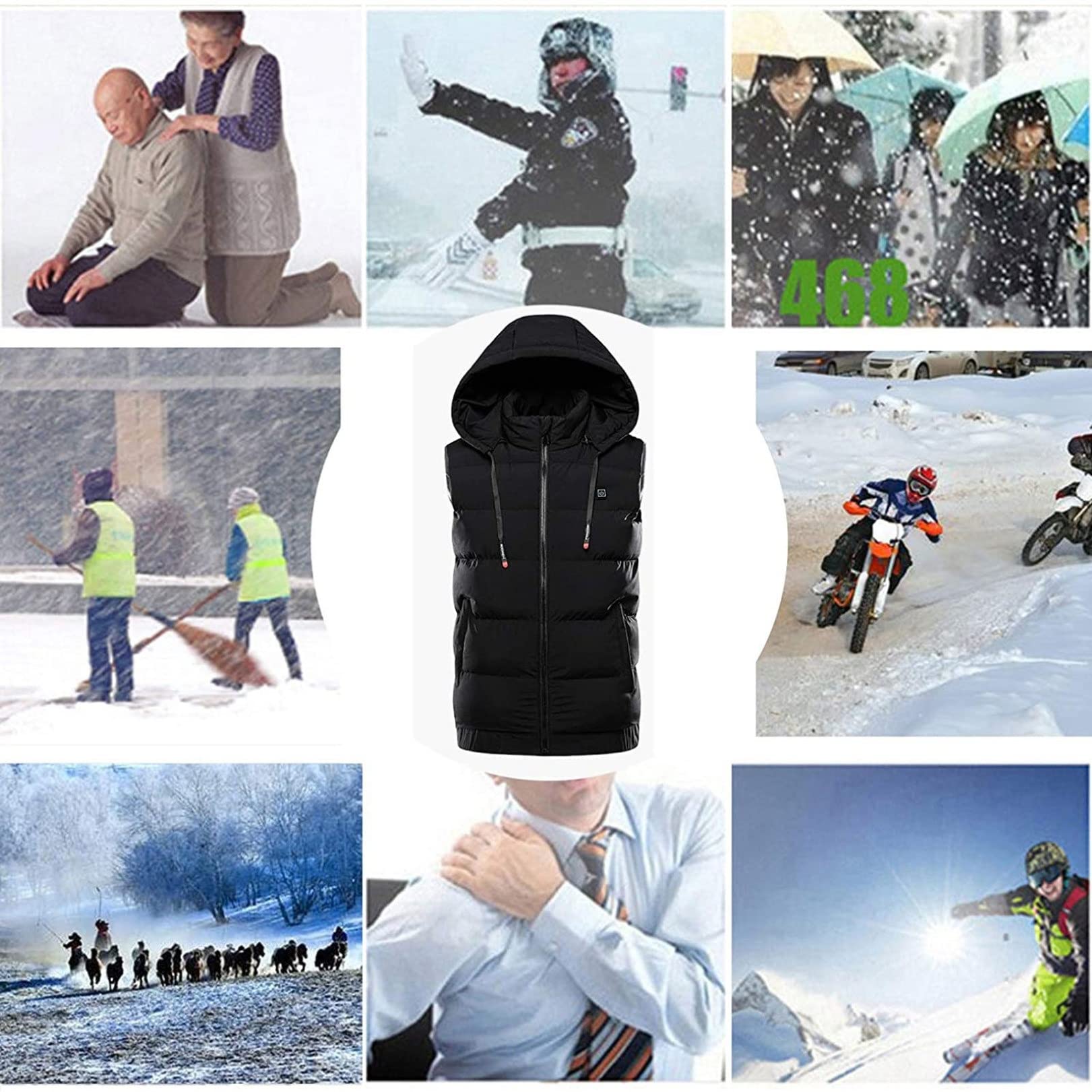 USB Elektrisch Verwarmd Vest Met Hoed Winter Slimme Verwarming Jassen Mannen Vrouwen Thermische Warmte Kleding Plus Size Jacht Jas for Motorbick Jagen Vissen (Color : Black No Battery, Size : 2X