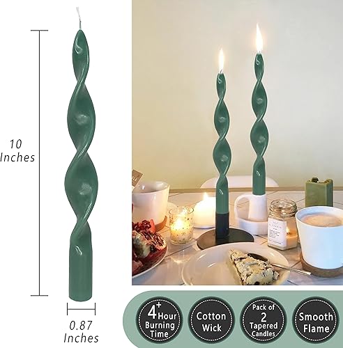 Miniatura 3 de Vela cónica en espiral, color verde, velas largas trenzadas, velas de cera sin perfume para cena, decoración del hogar, bodas, festividades