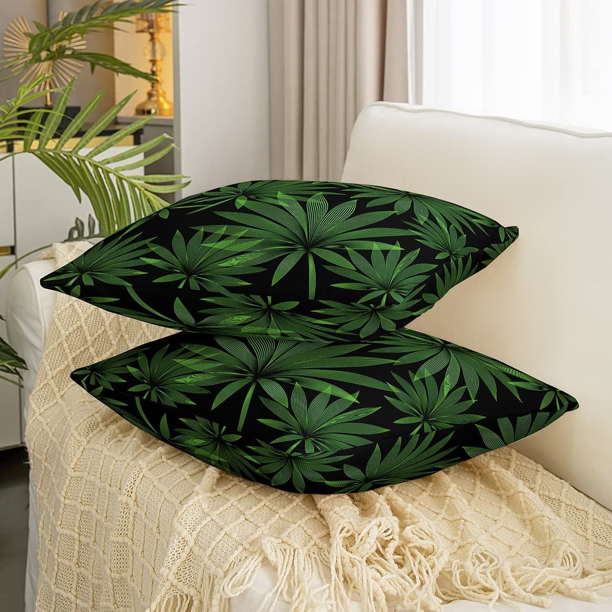 GIOPAMGO Set di 2 federe per cuscini tropicali, 45 x 45 cm, con foglie